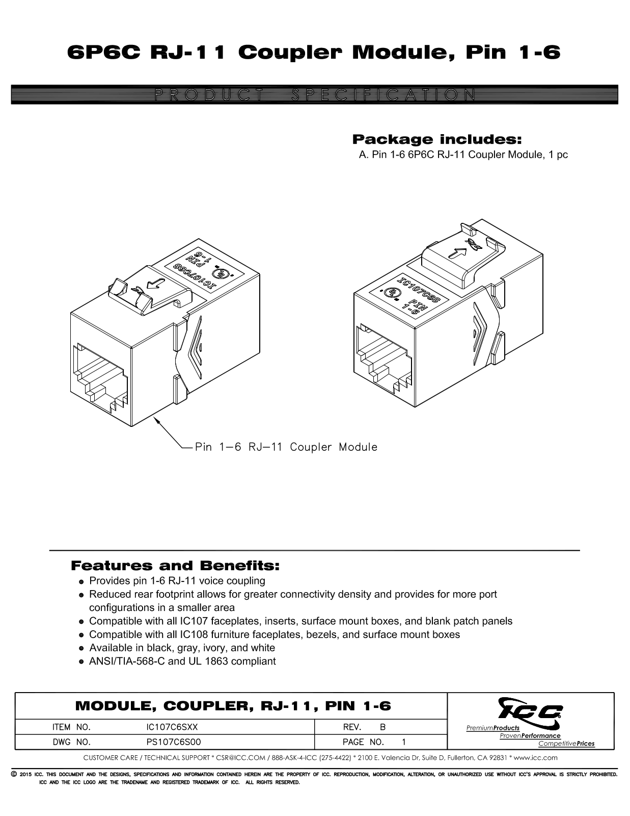 ICC IC107C6SBK, IC107C6SGY, IC107C6SIV, IC107C6SWH Specsheet