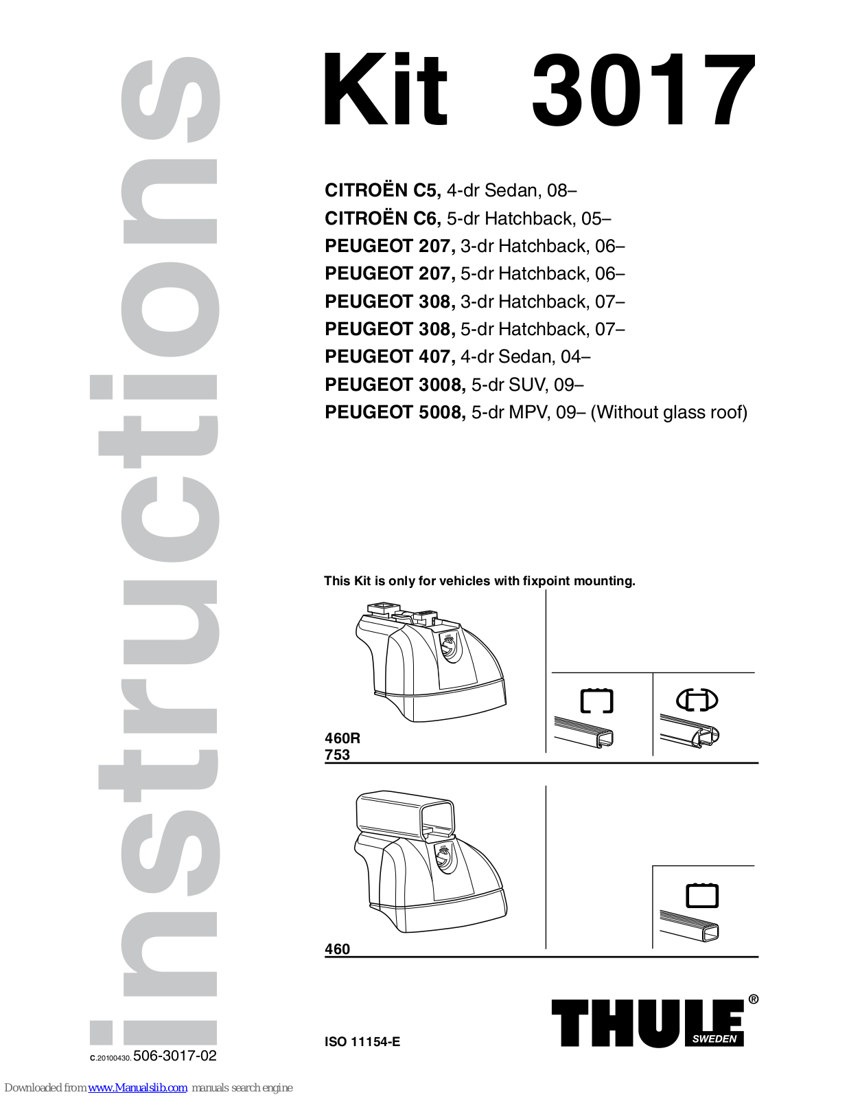 Thule 3017 Kit Instructions Manual