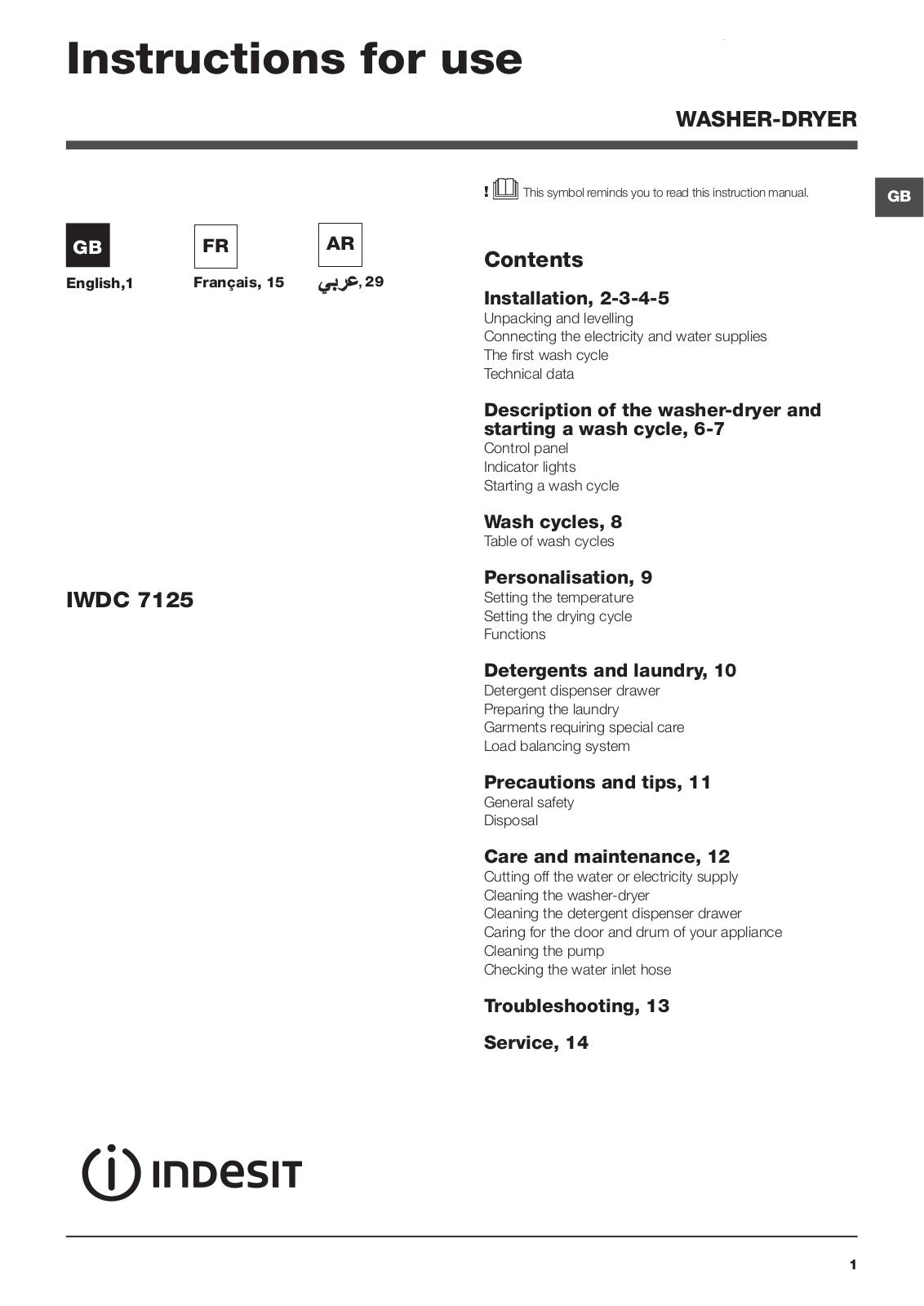 INDESIT IWDC 7125BC ECO(KSA) User Manual