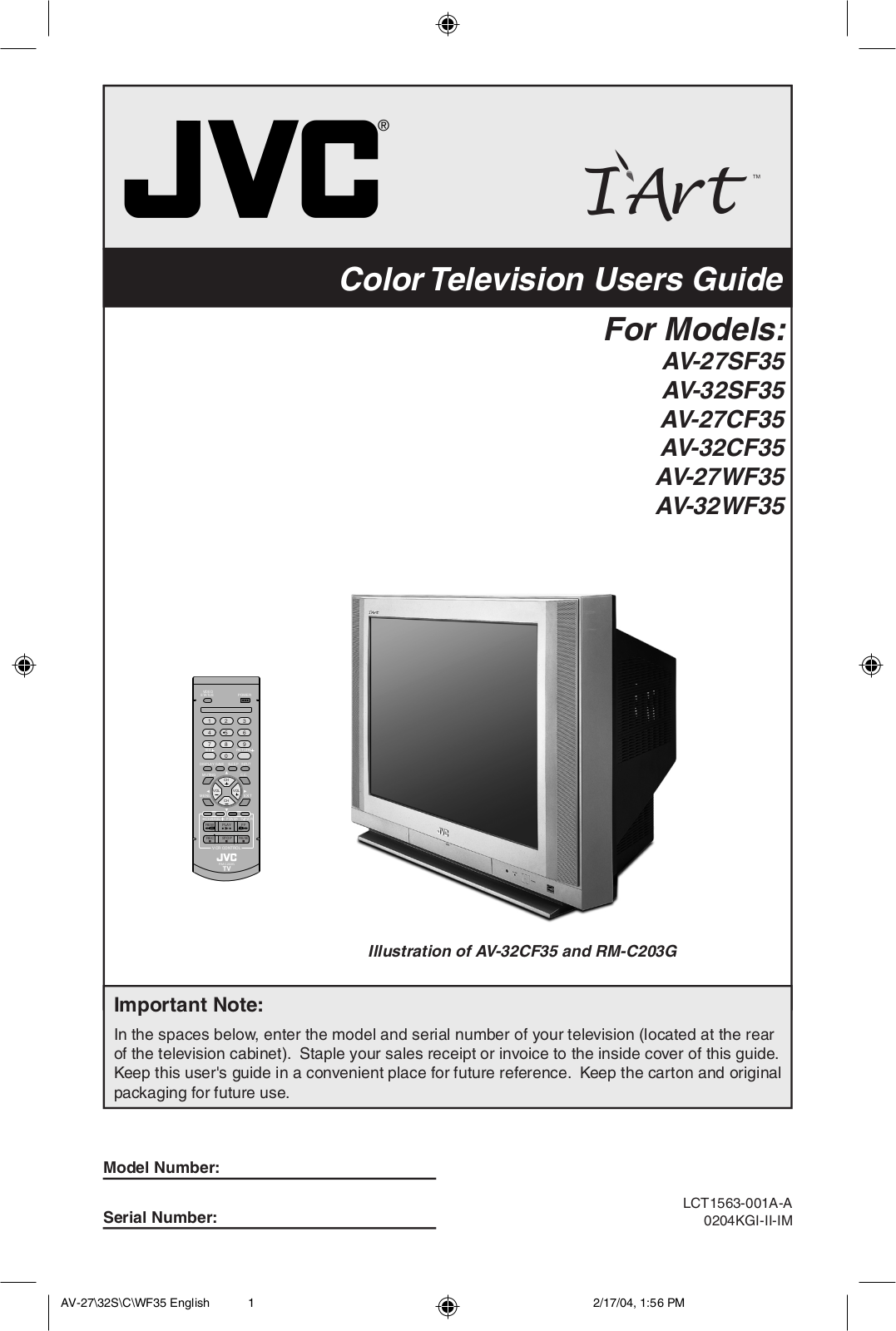 JVC AV-27SF35, AV-32SF35, AV-27CF35, AV-32CF35, AV-27WF35 User's Guide