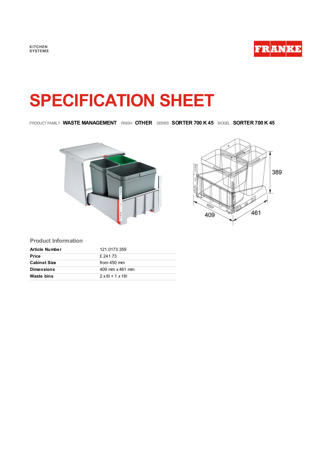 Franke Foodservice SORTER 700 K 45 User Manual