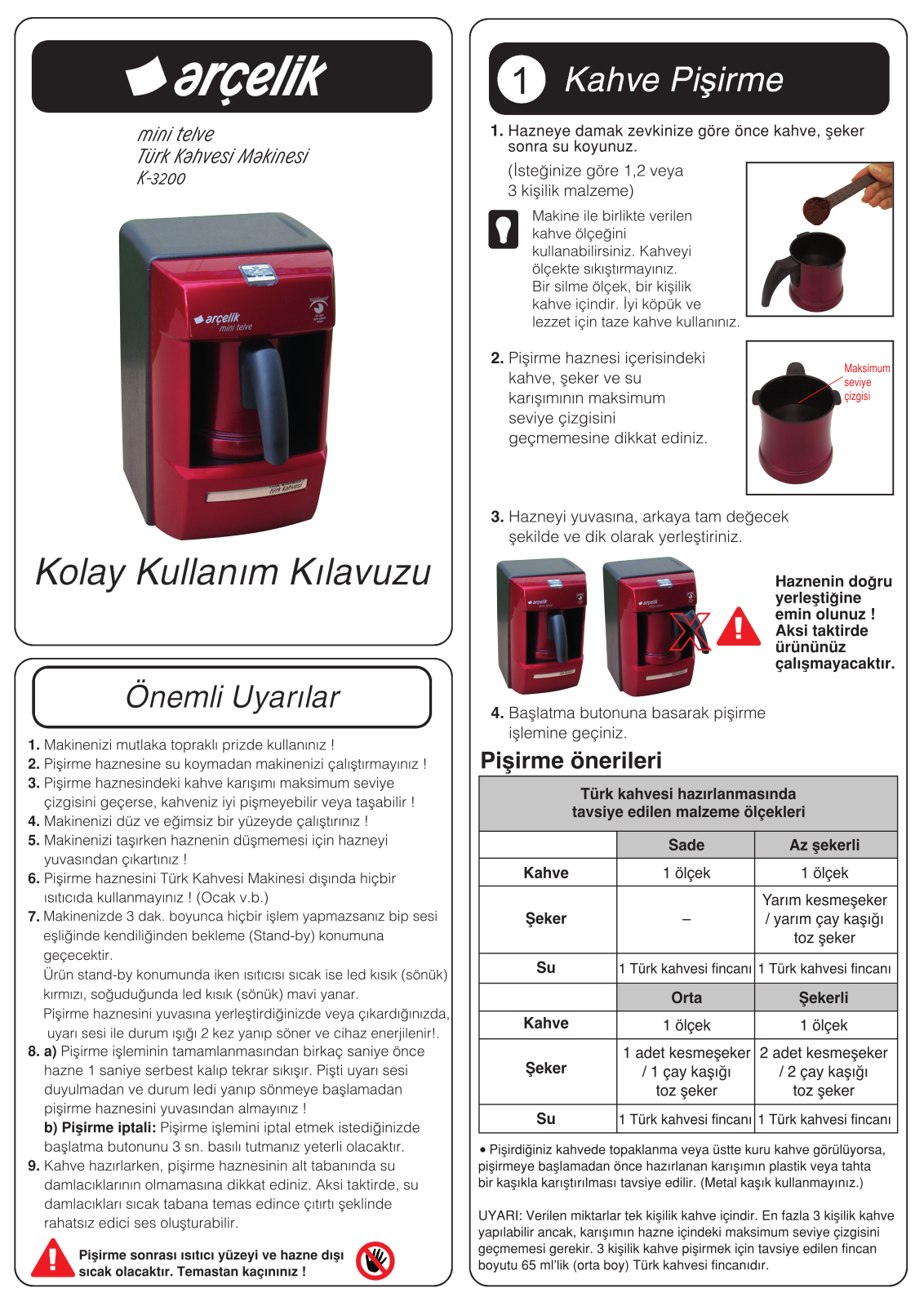 ARÇELIK K3200 User manual