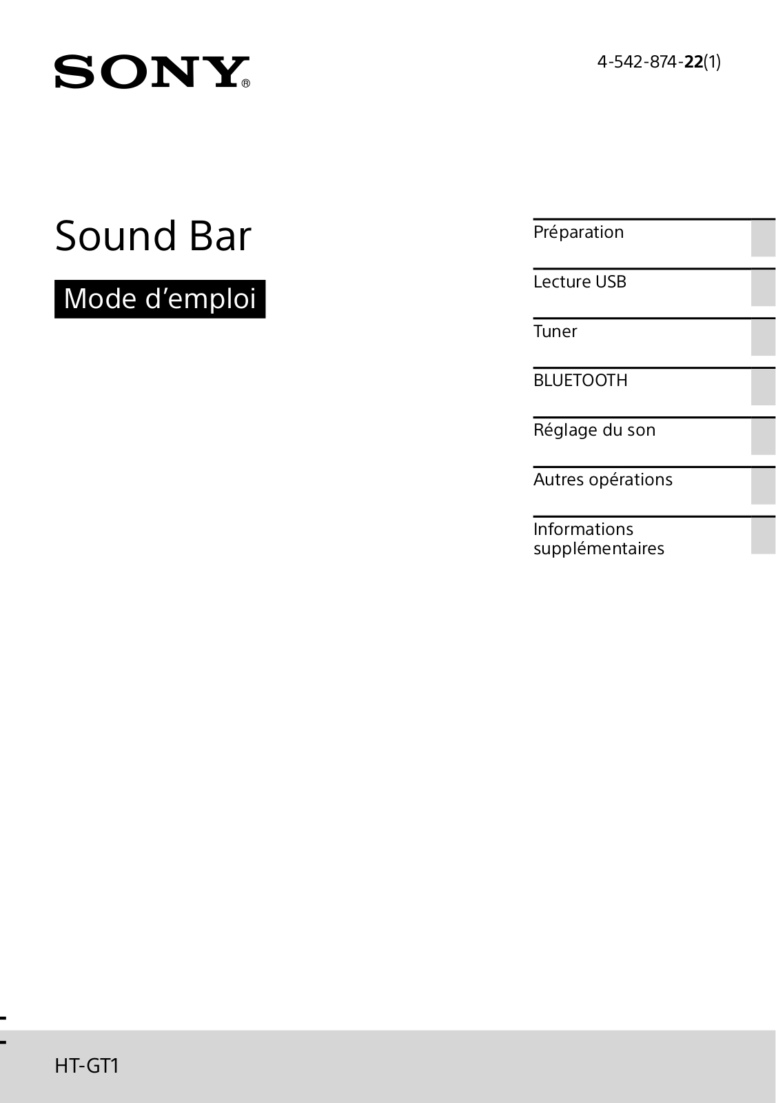 Sony HT-GT1 User guide