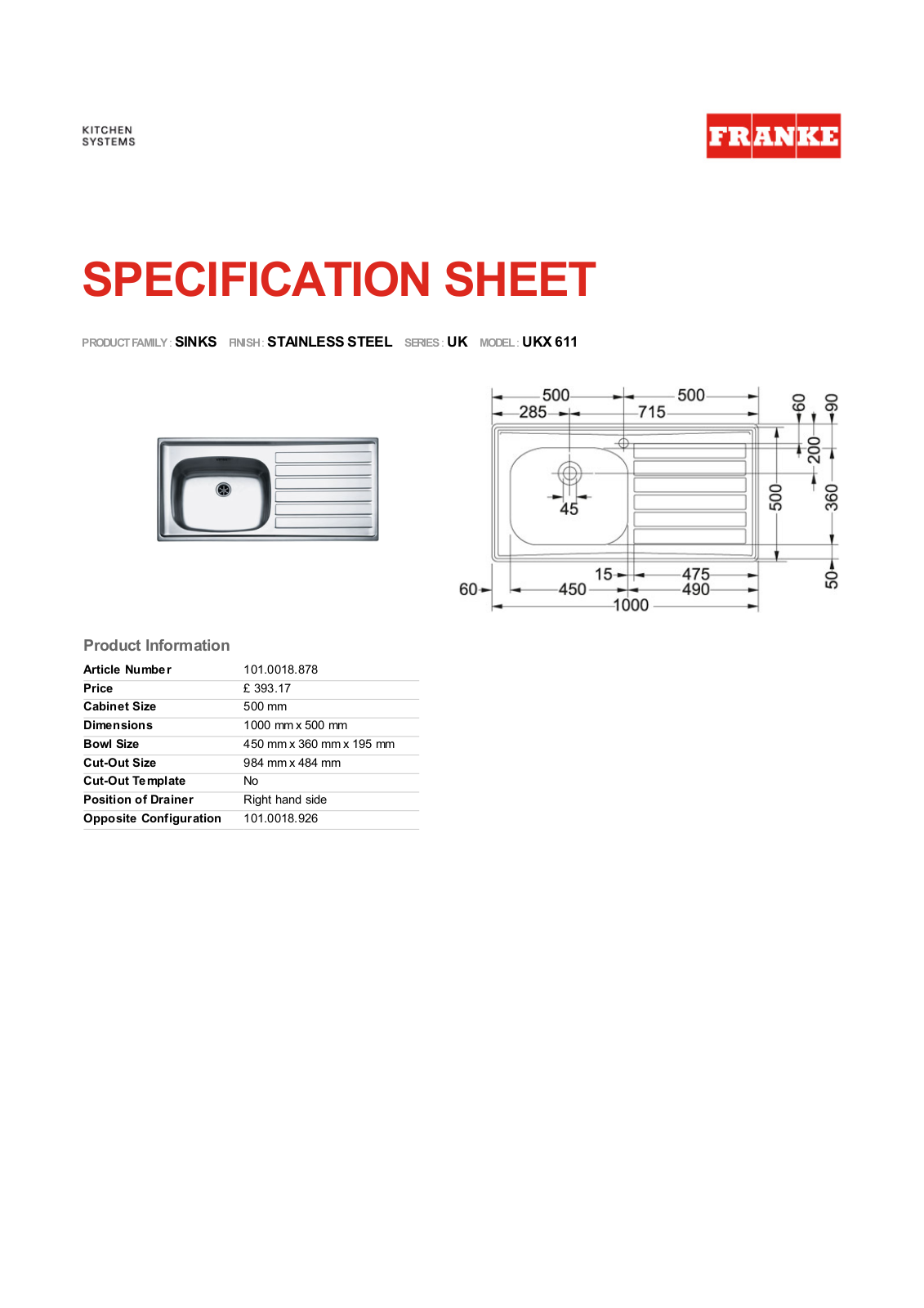 Franke Foodservice UKX 611 User Manual