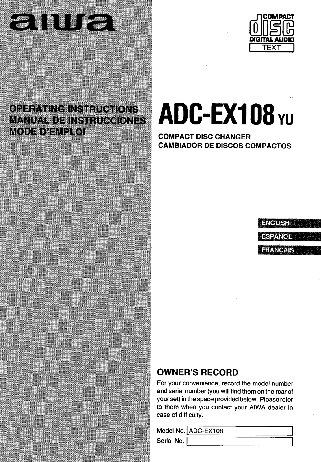 AIWA ADC-EX108yu Operating Guide