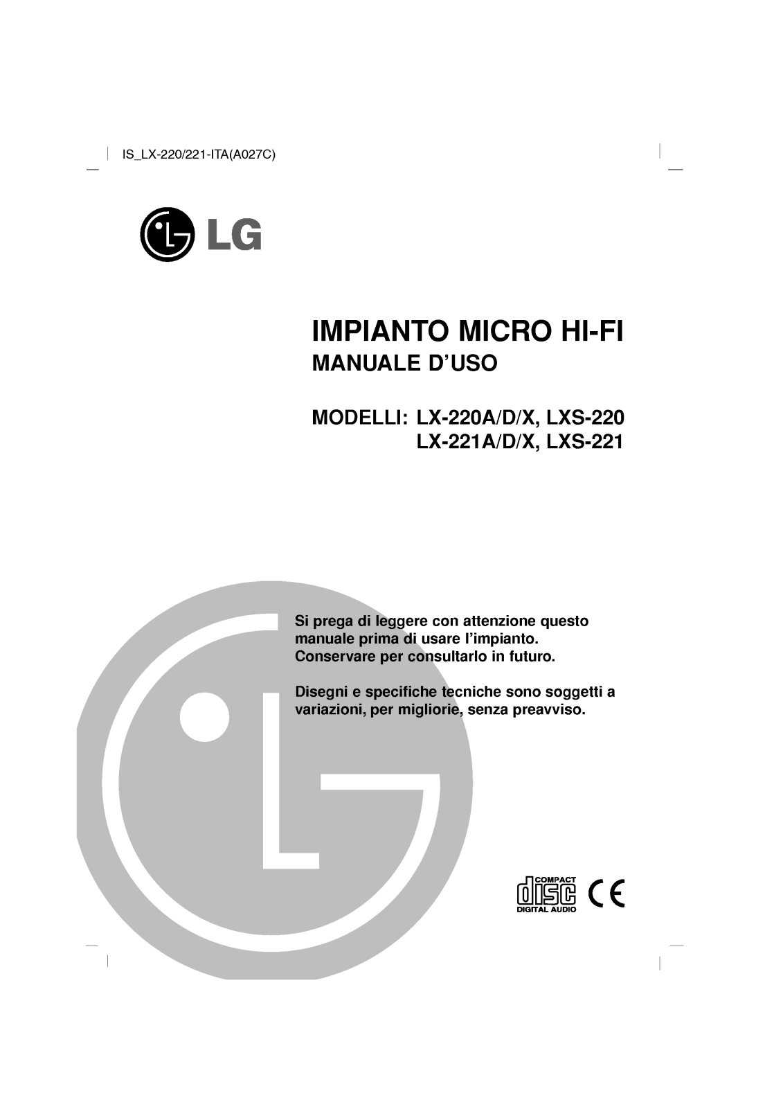 Lg LX-220D, LX-220A, LX-220X, LXS-220, LX-221D user Manual