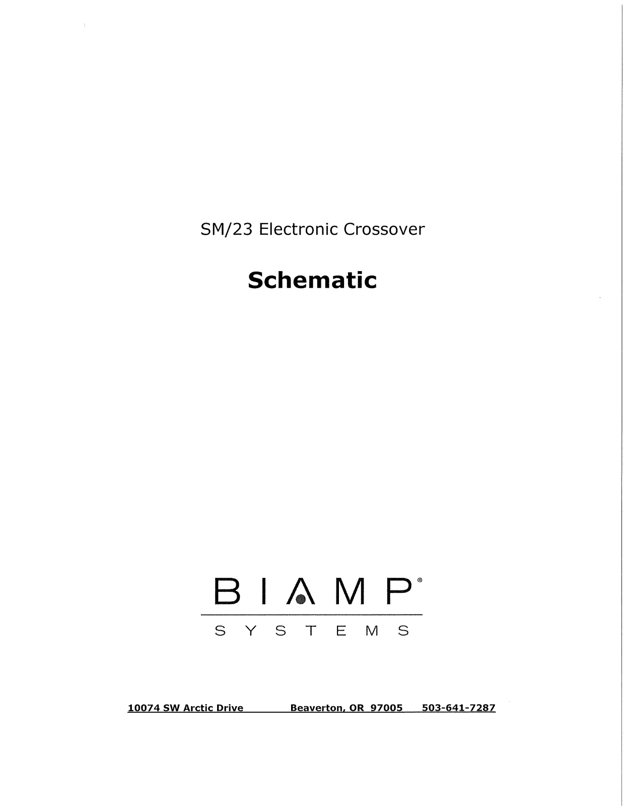 Biamp SM-23 ELECTRONIC CROSSOVER User Manual