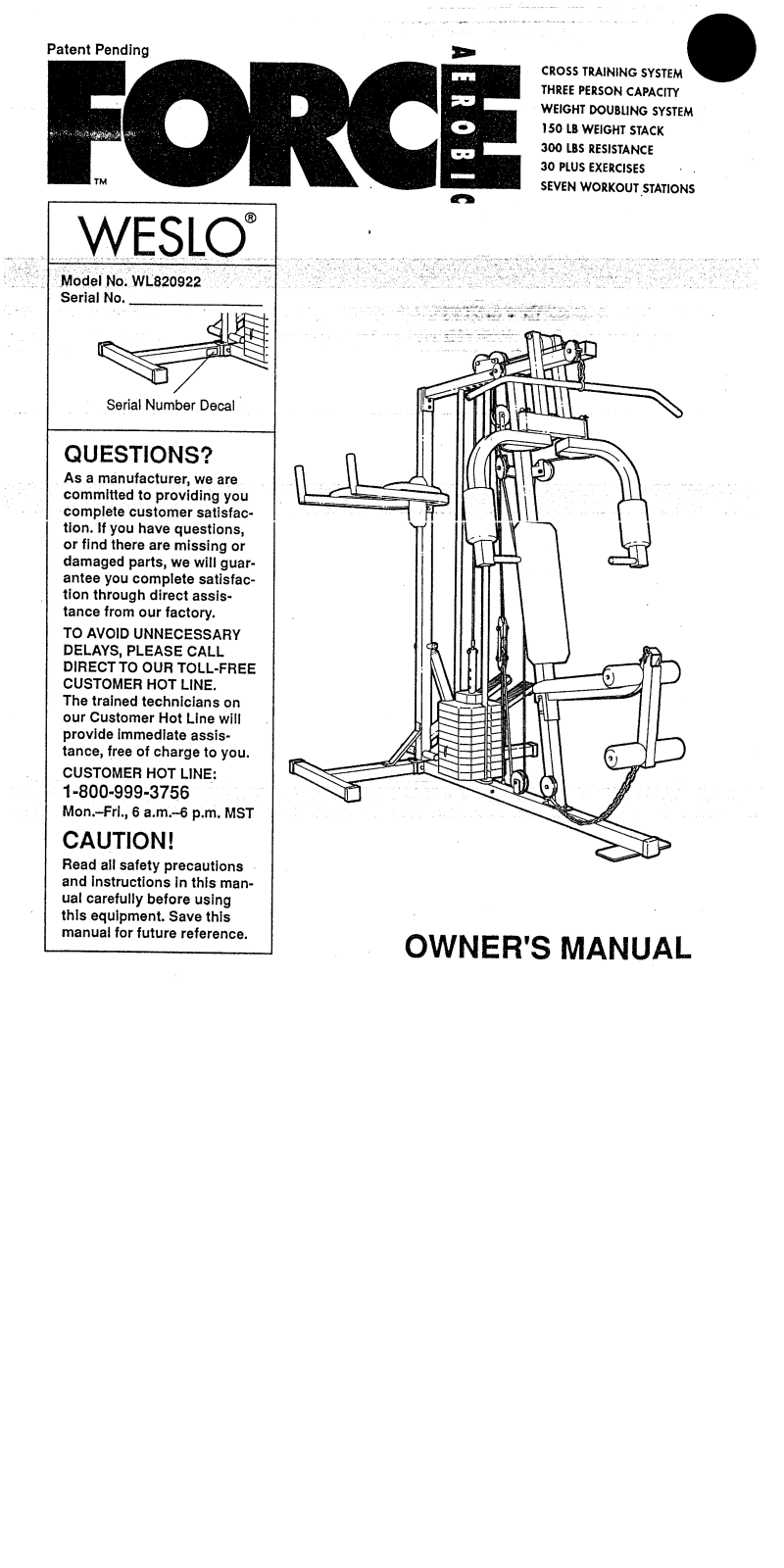 Weslo WL820922 Owner's Manual