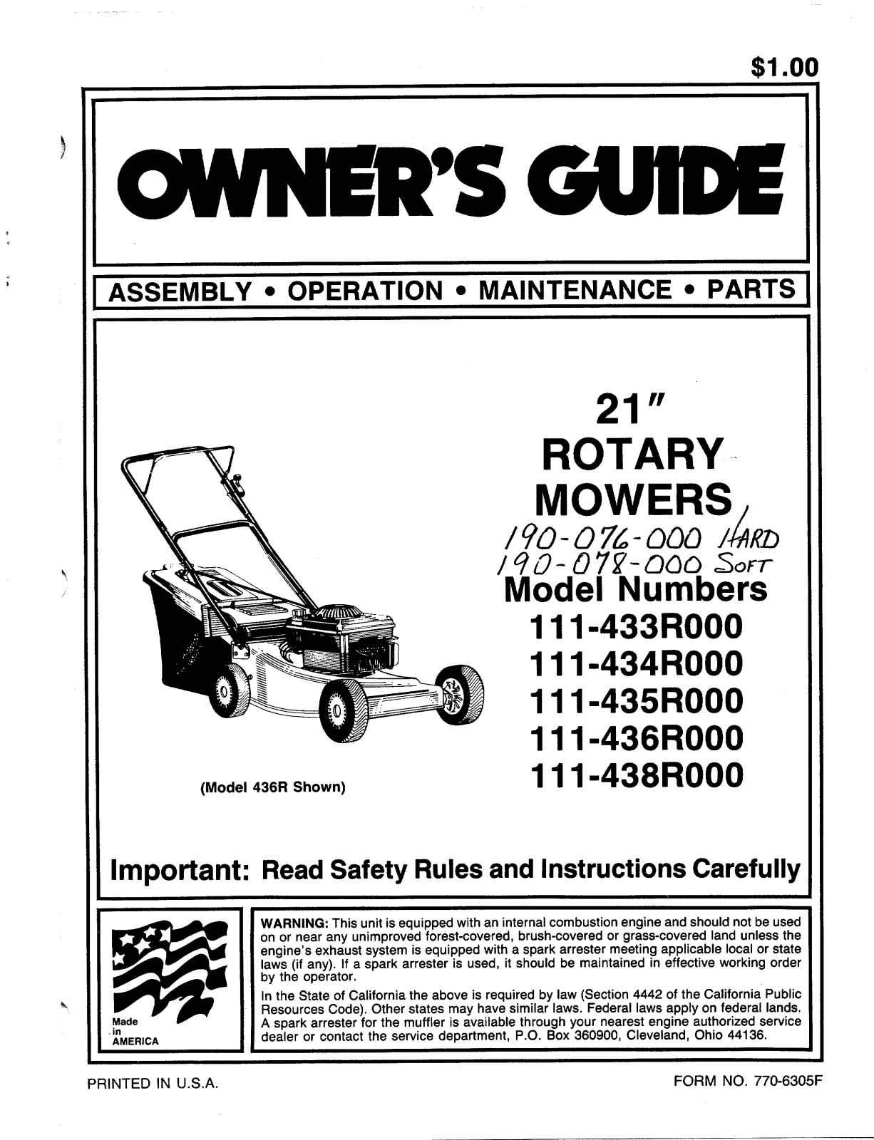 Bolens 111-434R000, 111-438R000, 111-436R000, 111-433R000, 111-435R000 User Manual