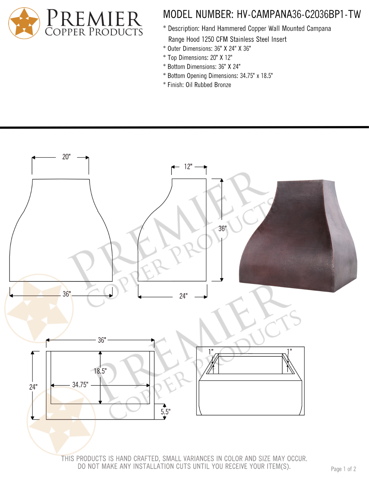 Premier Copper Products IER1555 Specifications - ManualMachine.com