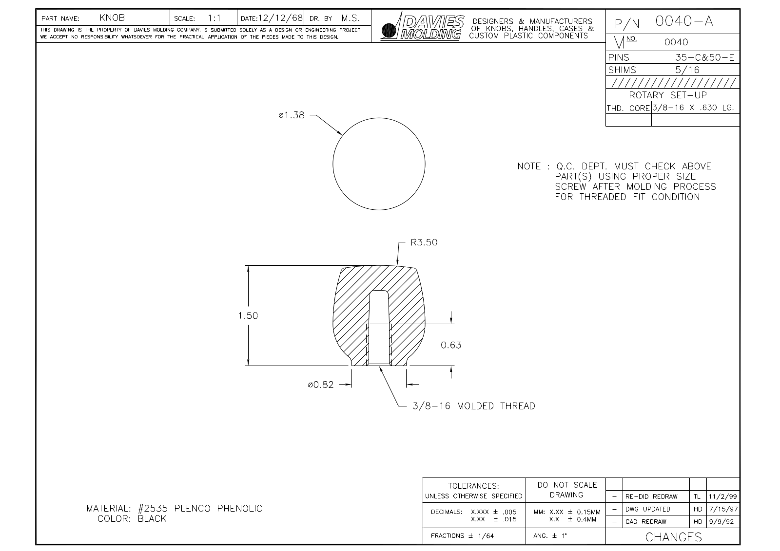 Davies Molding 0040-A Reference Drawing