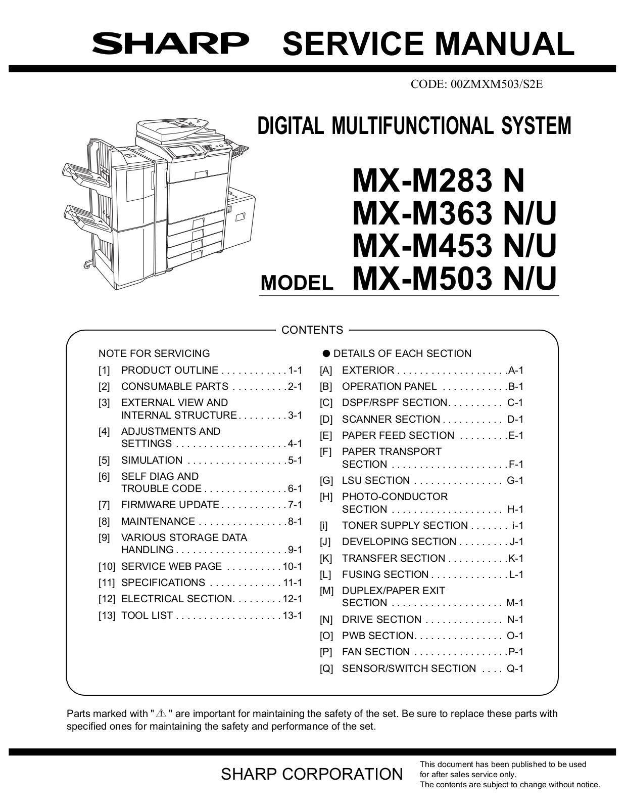 Sharp MX-M283 N, MX-M363 N, MX-M283, MX-M453 N, MX-M503 N Service Manual