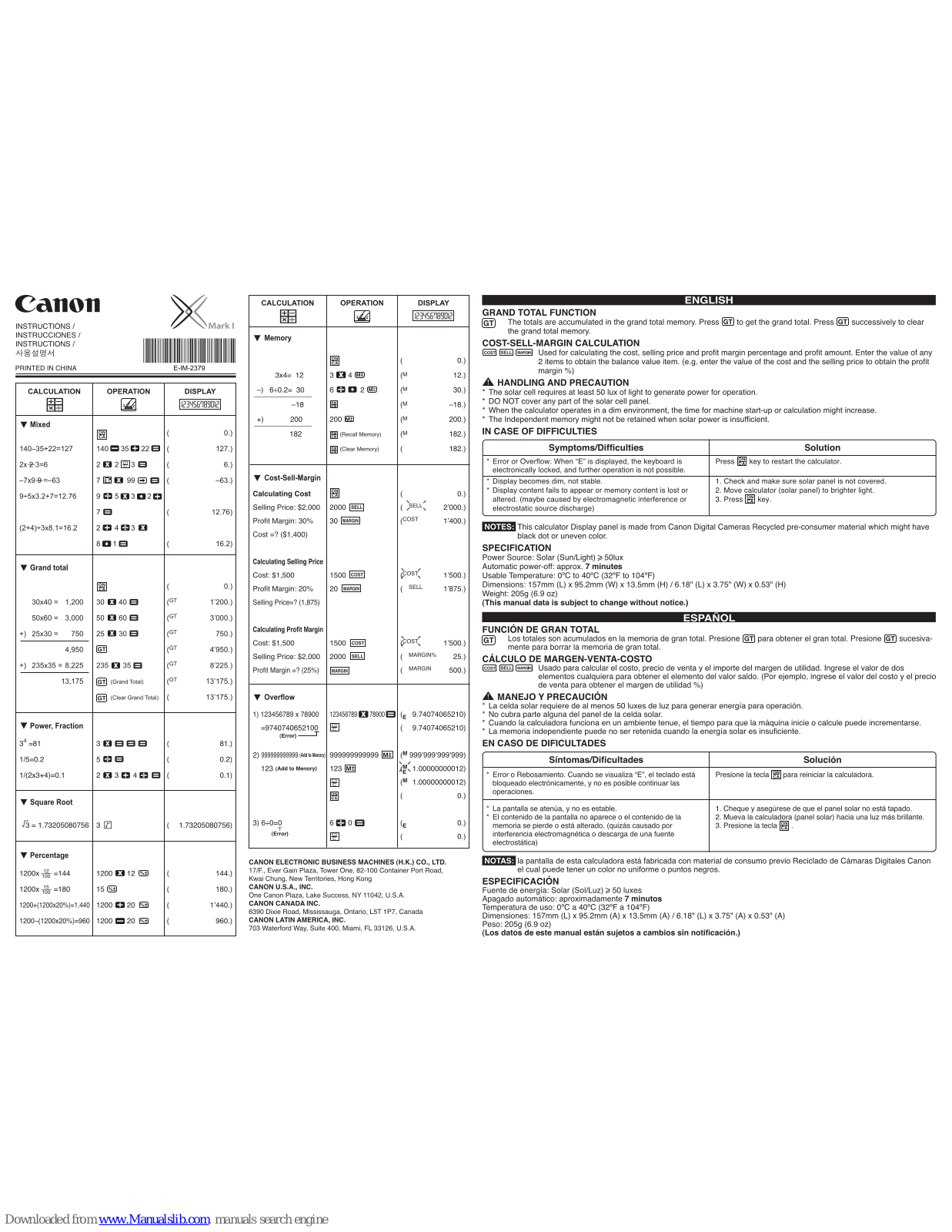 Canon X Mark I White User Manual