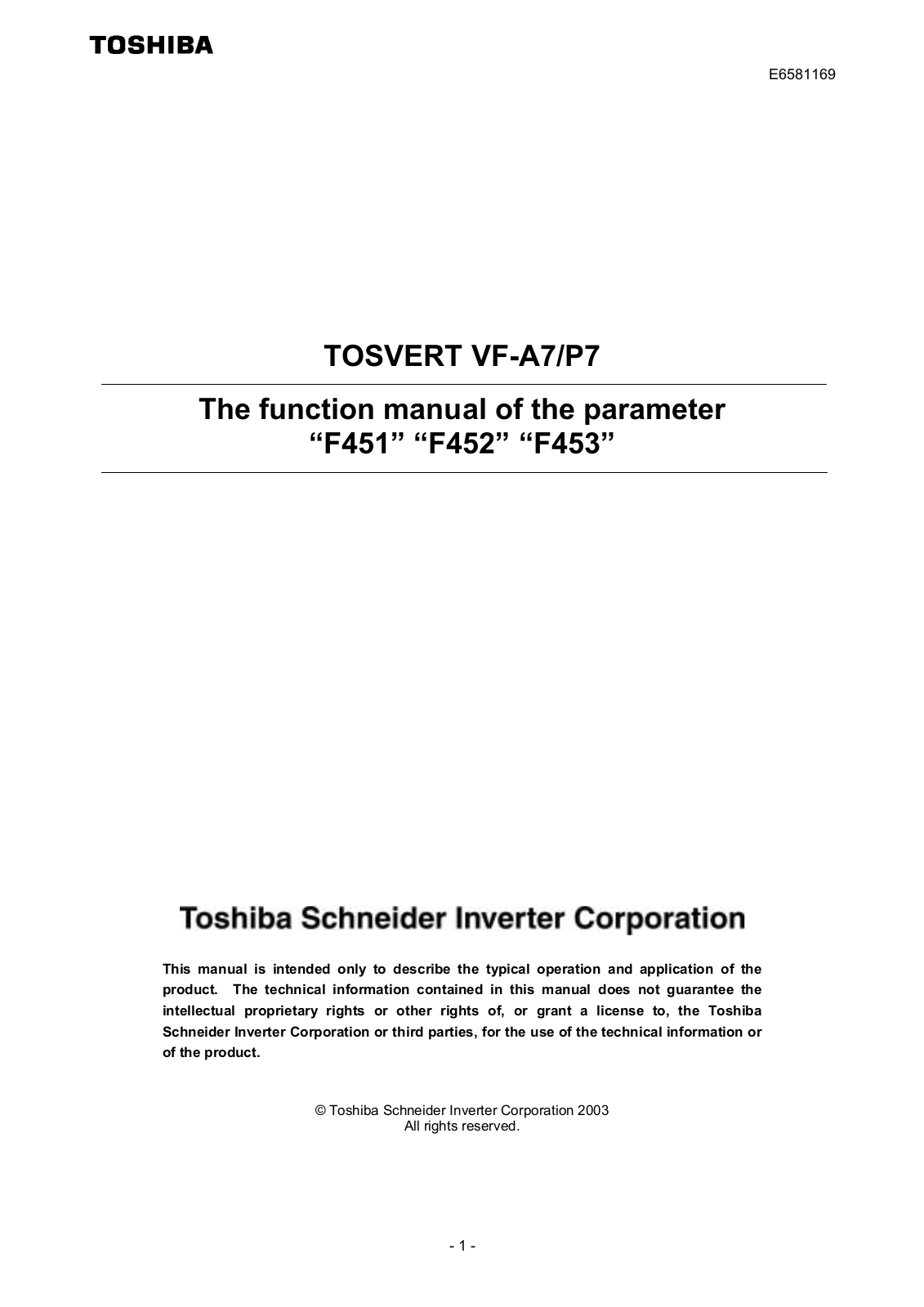 Toshiba TOSVERT VF-A7, TOSVERT VF-P7 Function Manual - ManualMachine.com
