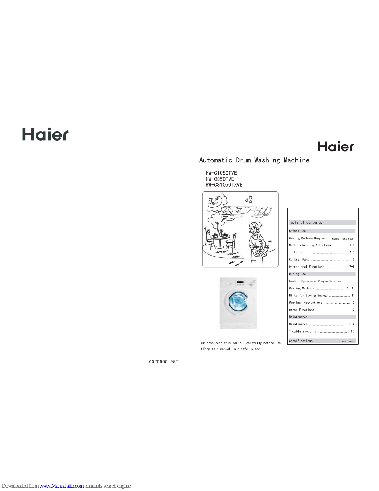 Haier HW-CS1050TXVE, HW-C1050TVE, HW-C850TVE, HW-C1050TXVE User Manual