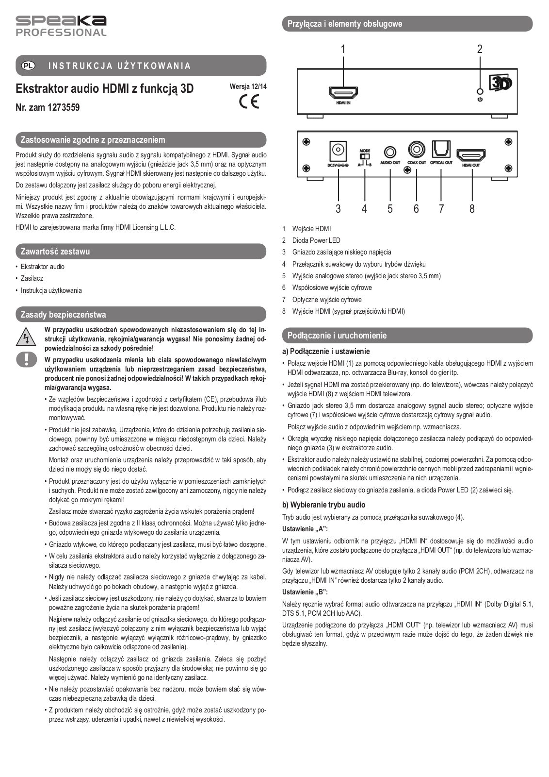 SpeaKa Professional 1273559 User guide