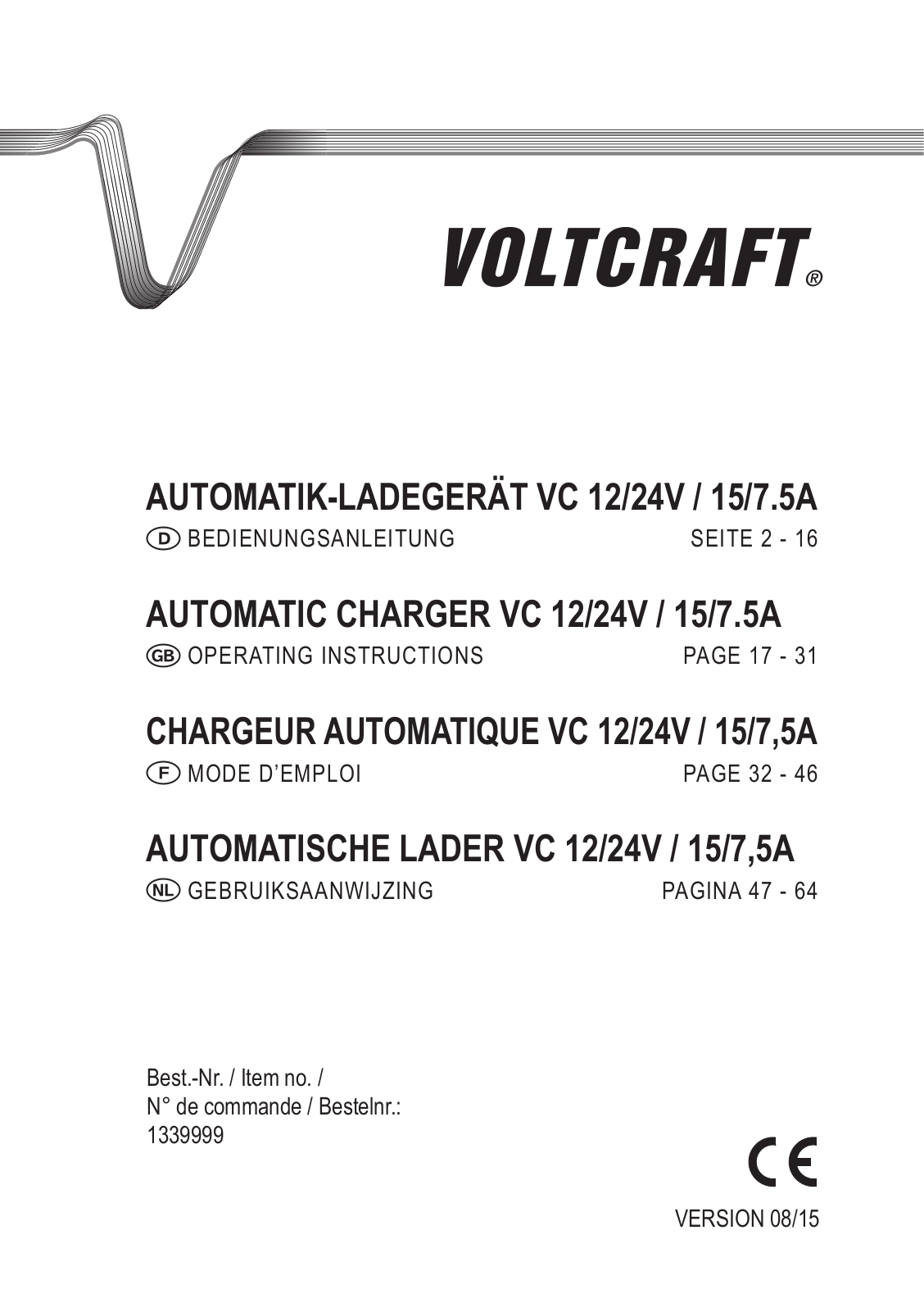 VOLTCRAFT VC 12/24V / 15/7.5A Operation Manual