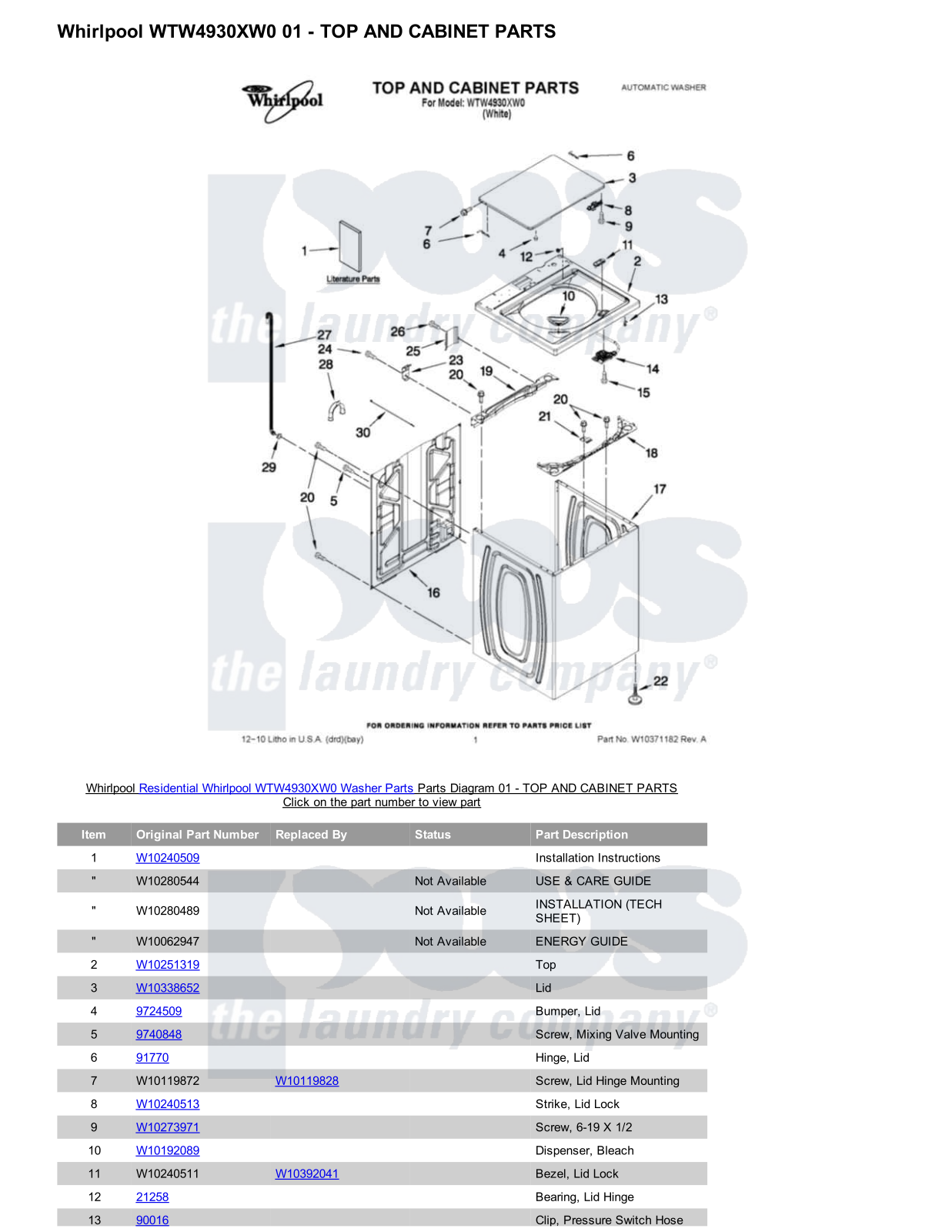 Whirlpool WTW4930XW0 Parts Diagram