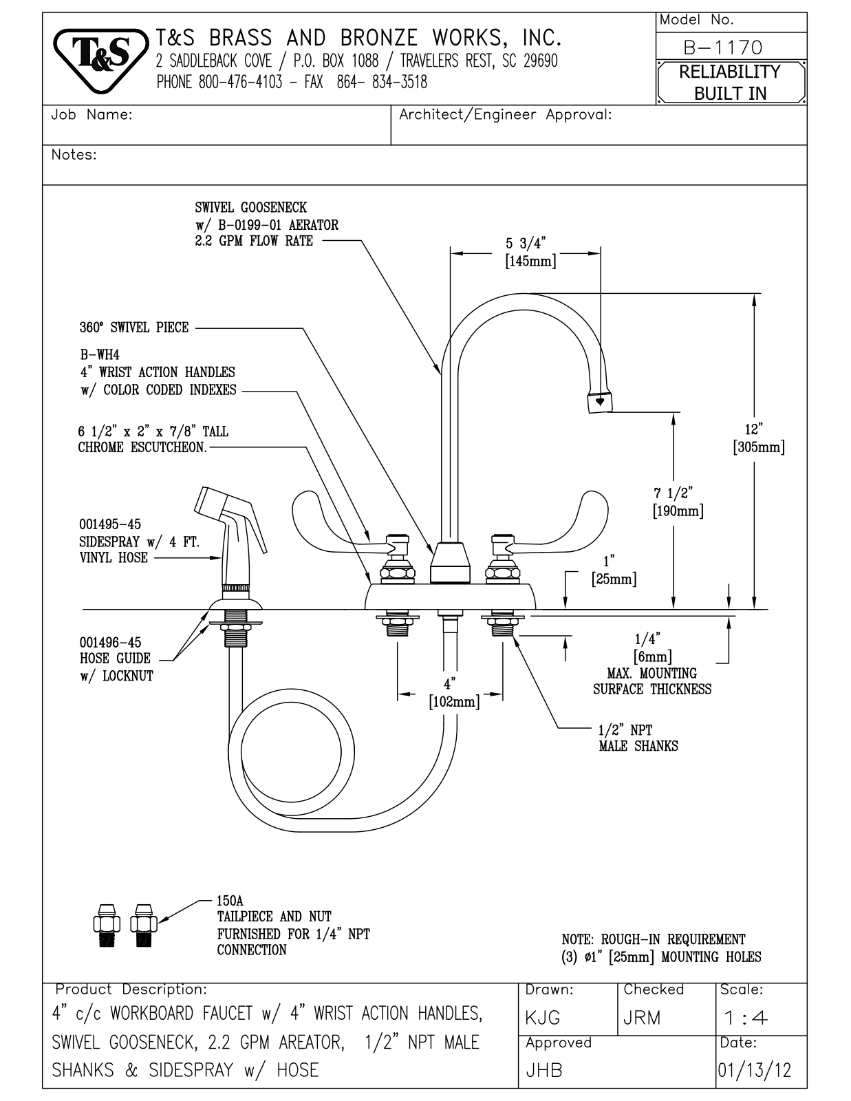 T&S Brass B-1170 User Manual