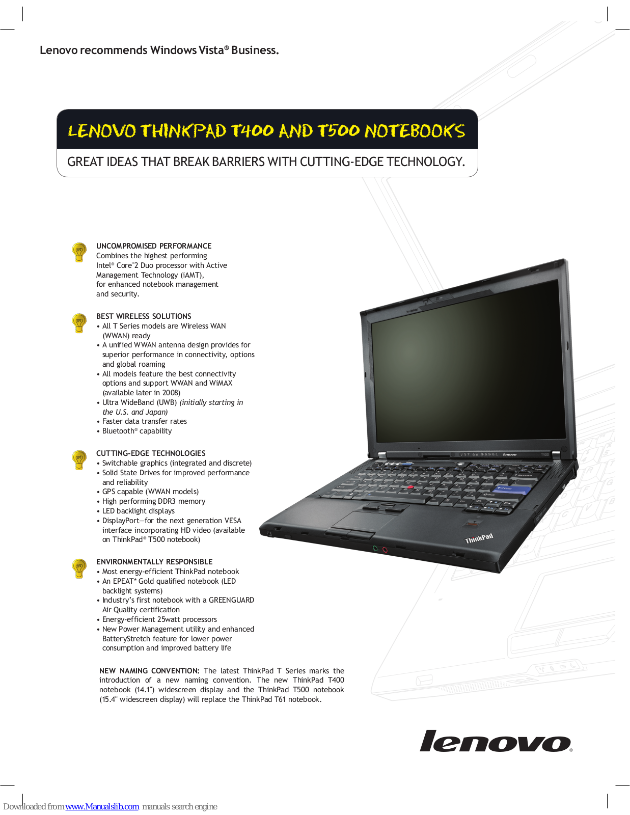 Lenovo ThinkPad T400 2765, ThinkPad T400 2773, ThinkPad T400 2768, ThinkPad T400 2769, ThinkPad T400 6473 Specifications