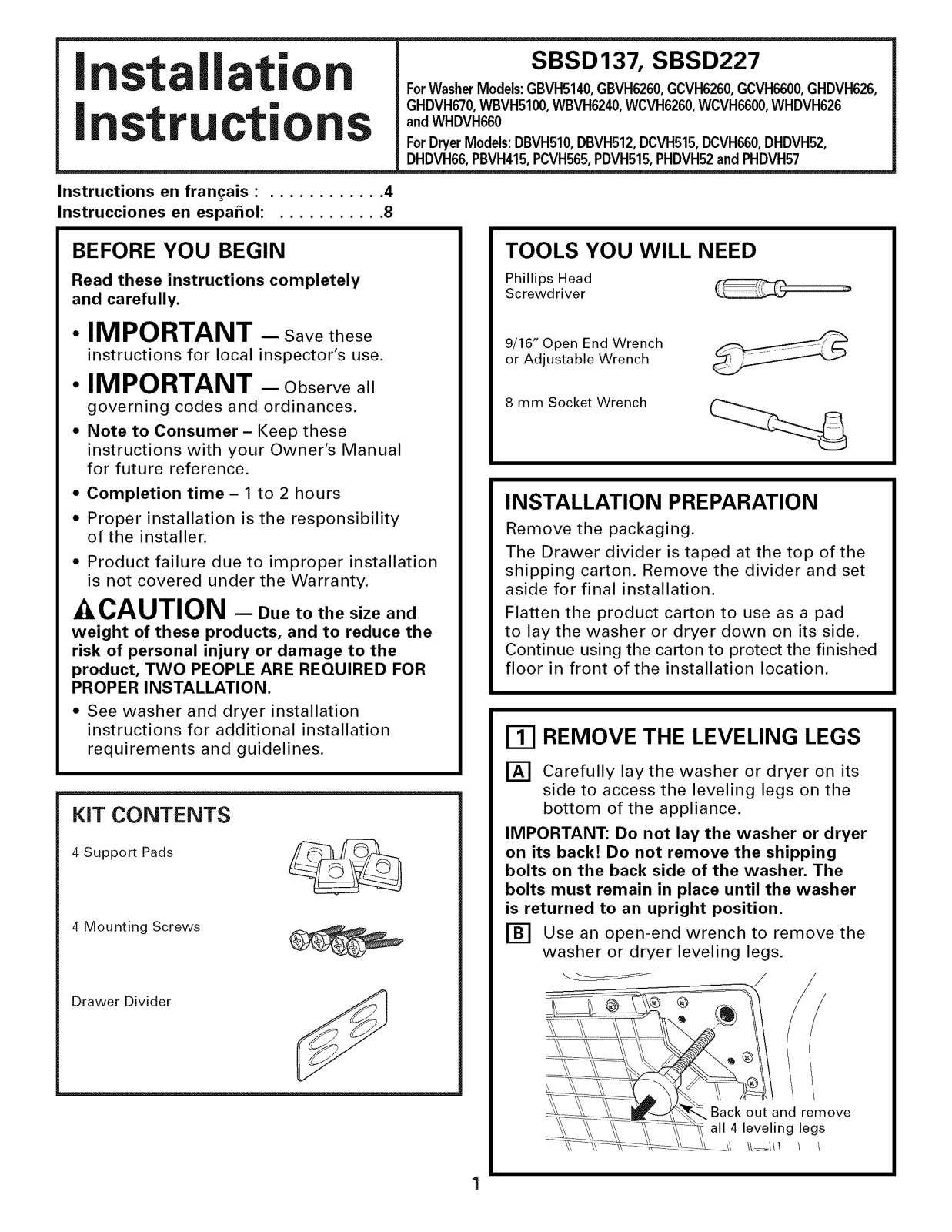GE SBSD137H0BB, SBSD137H0GG, SBSD137H0MB, SBSD137H0MS, SBSD137H0WW Installation Guide - ManualMachine.com