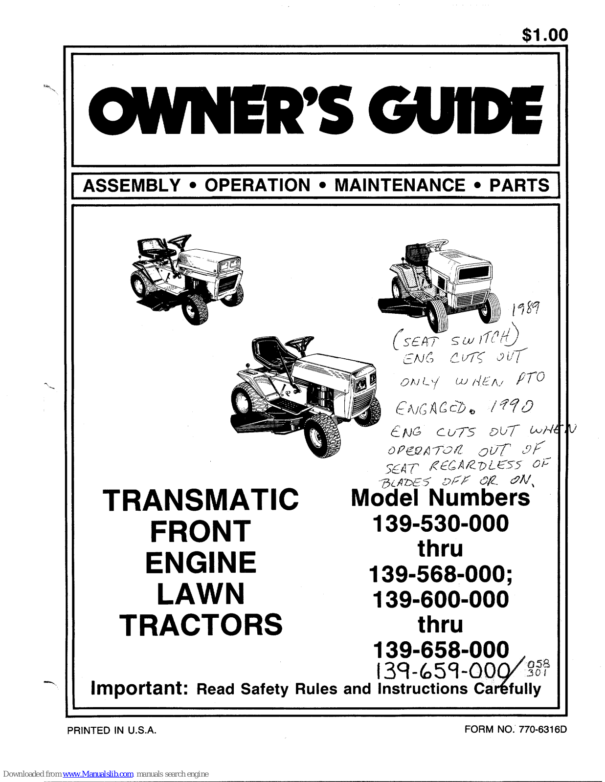 MTD 139-530-000, 139-568-000, 139-658-000, 139-659-000, 139-600-000 Owner's Manual