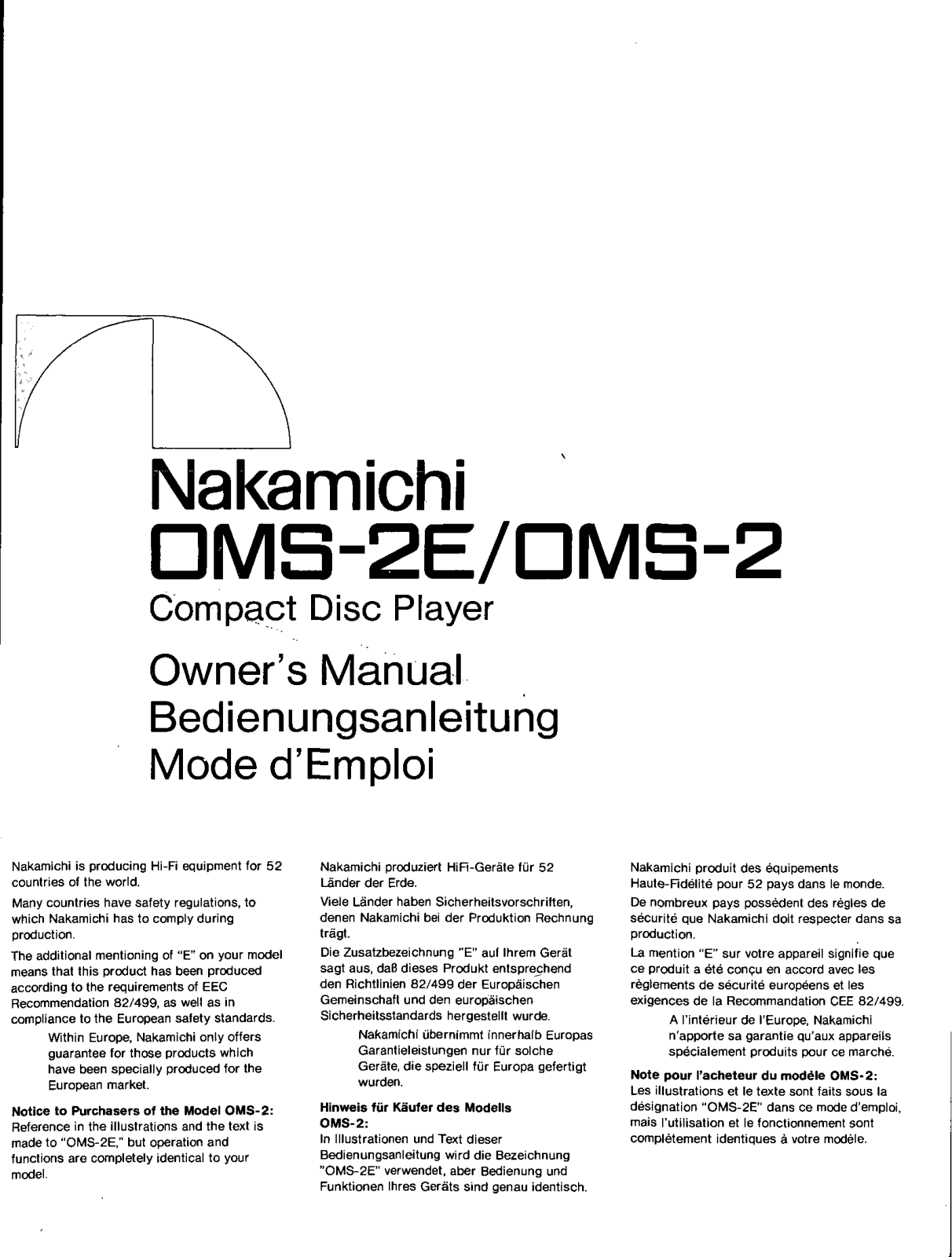 Nakamichi OMS-2 Owners manual