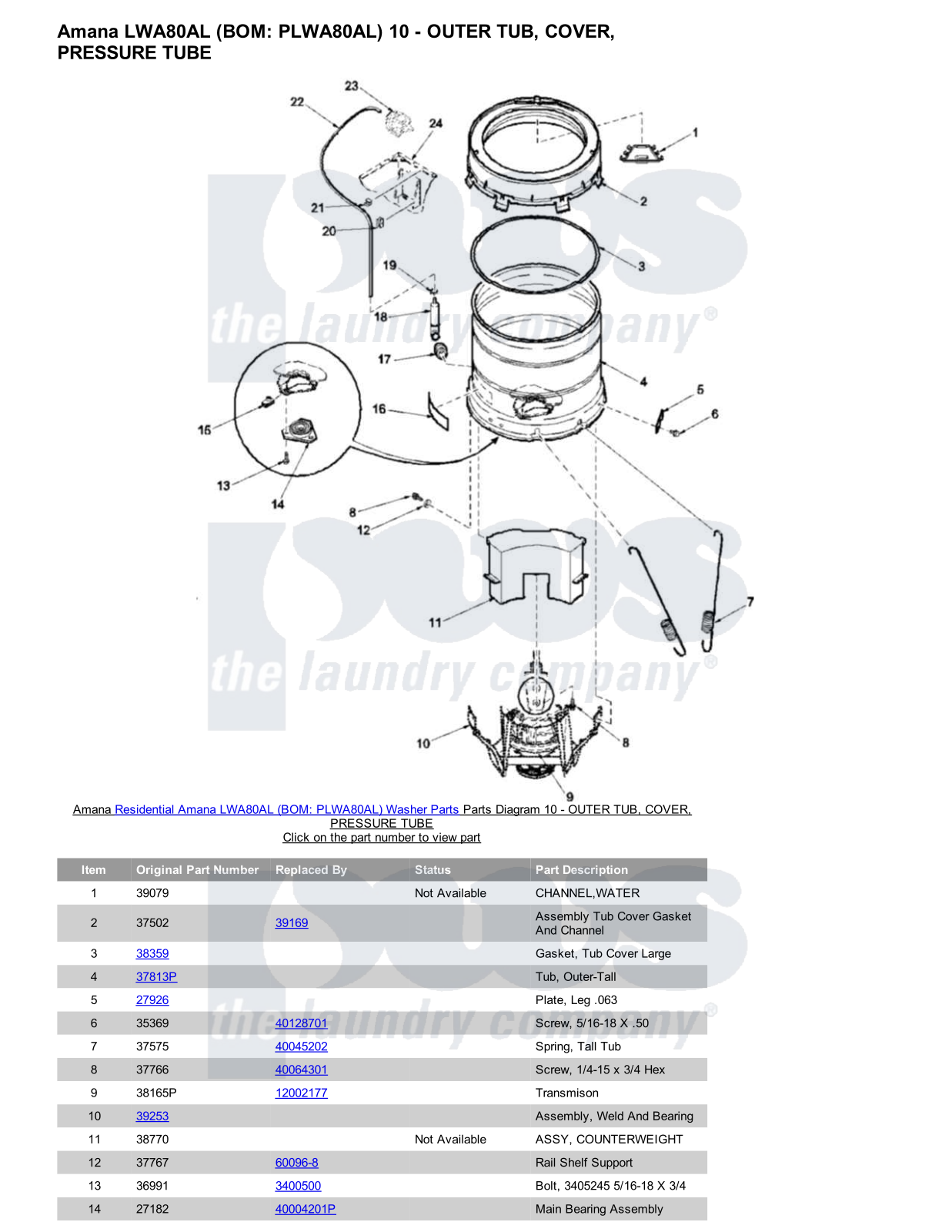 Amana LWA80AL Parts Diagram