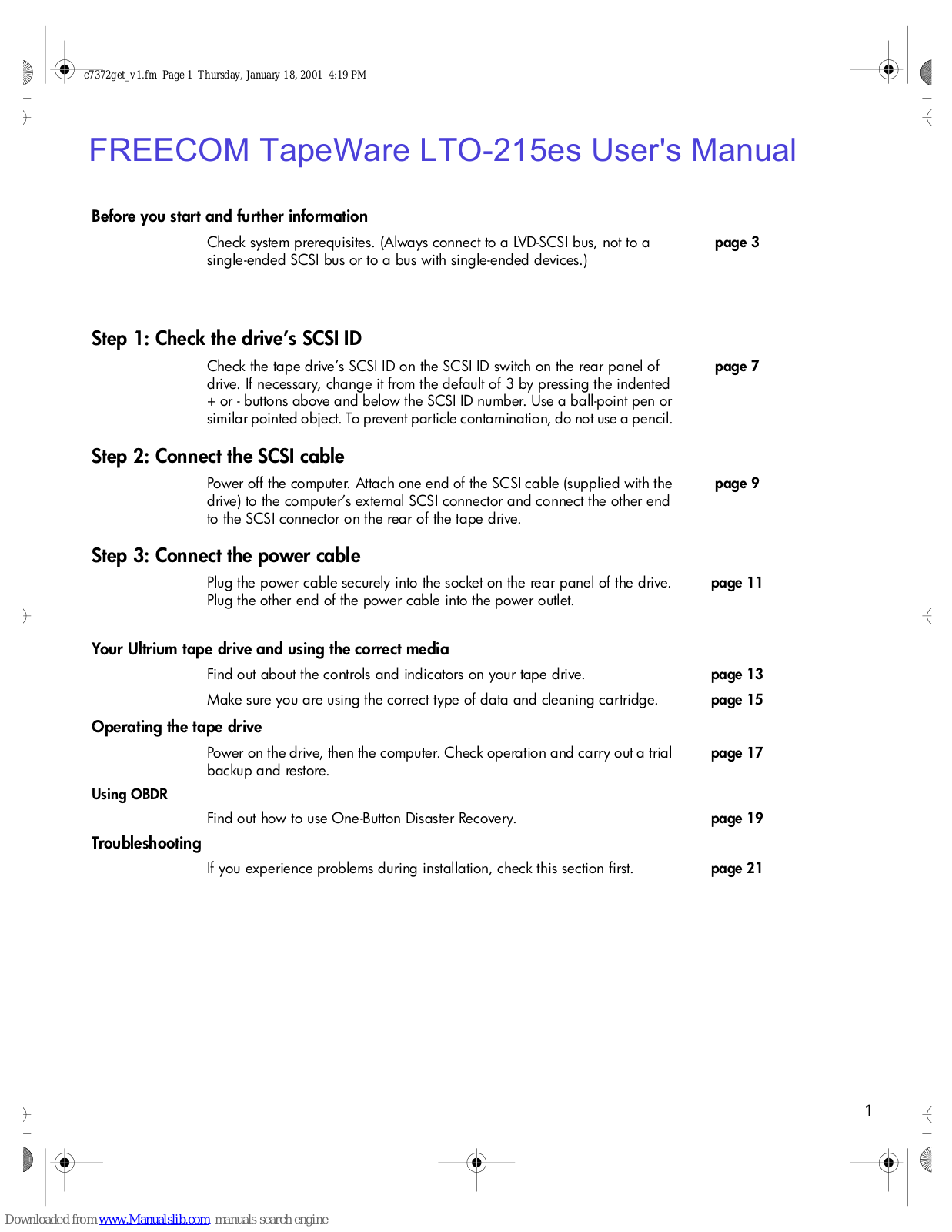 Freecom TapeWare LTO-215es, C7378 User Manual