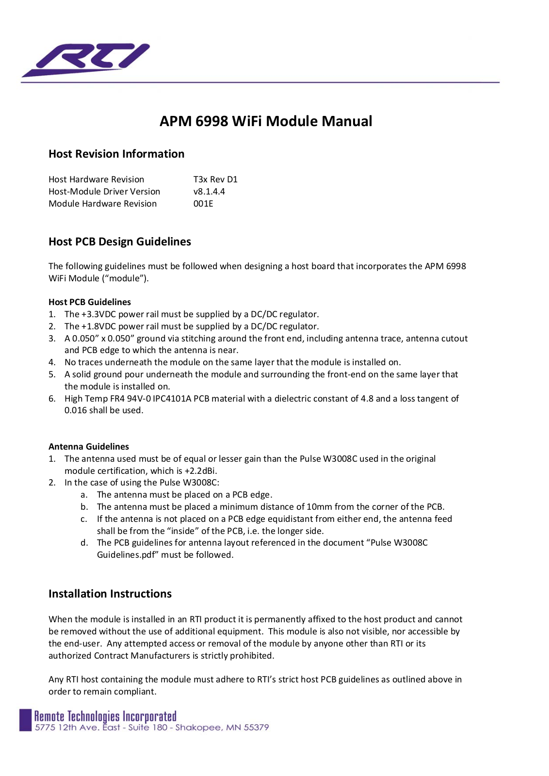 Remote Technologies RTI2100 User Manual