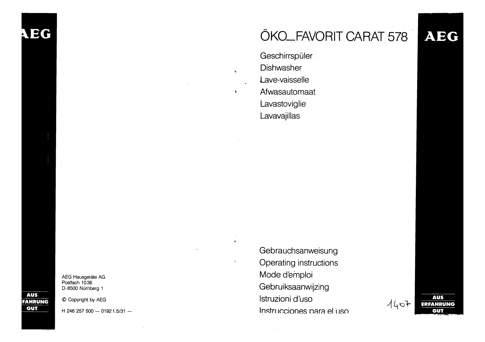 AEG FAVORIT CARAT578W User Manual