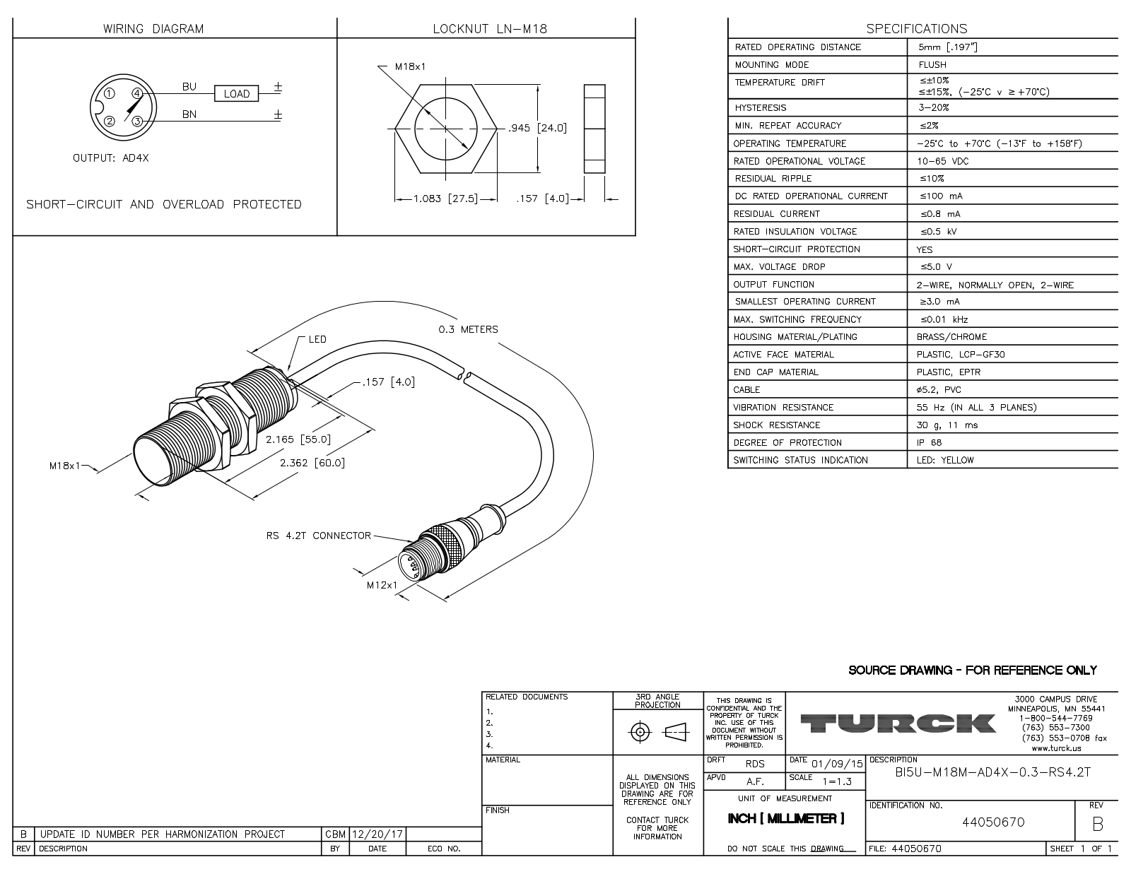 Turck BI5U-M18M-AD4X-0.3-RS4.2T Data Sheet