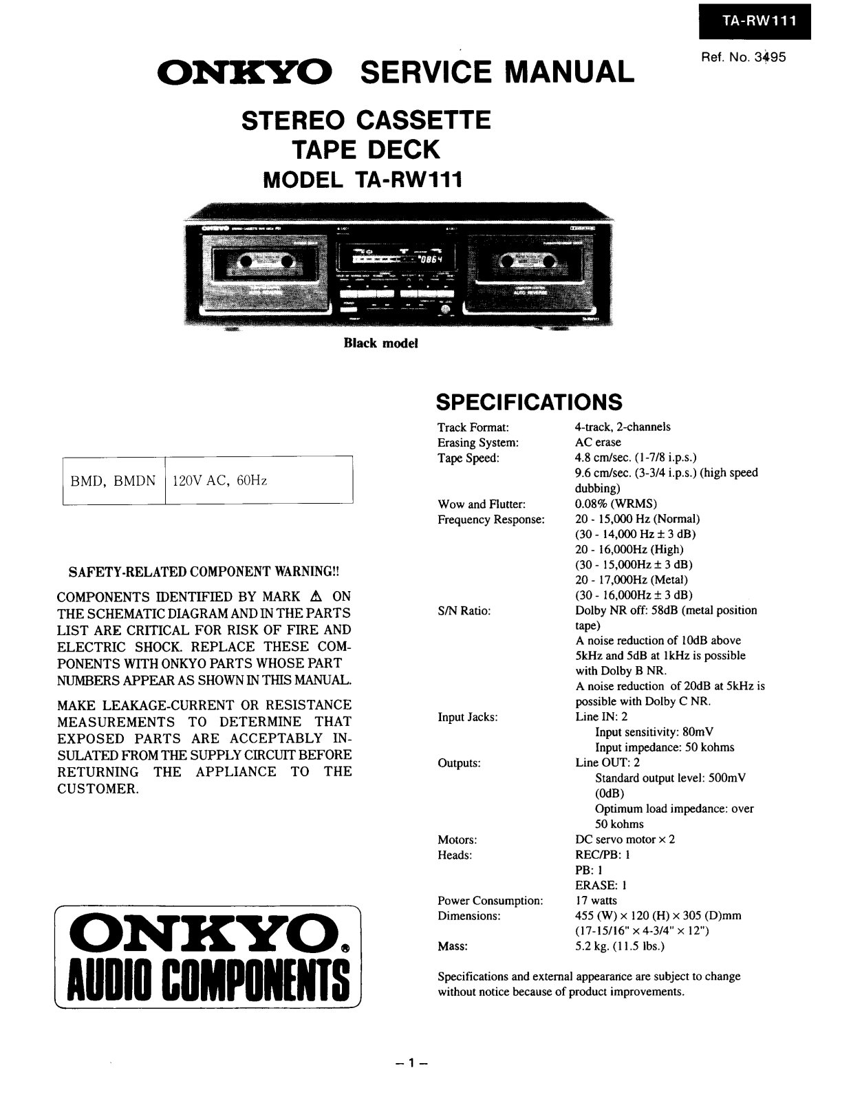 Onkyo TARW-111 Service manual