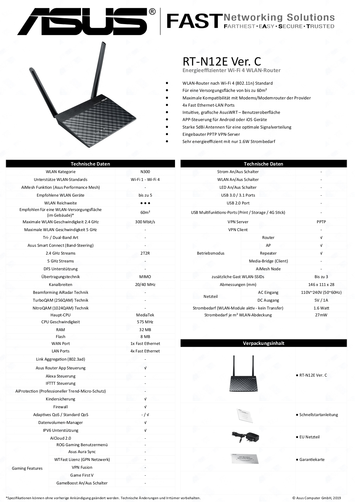 Asus RT-N12E Technical data