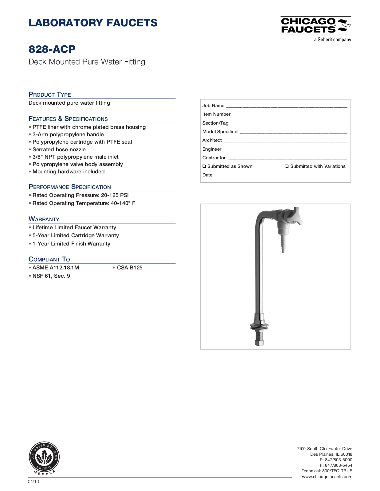 Chicago Faucet 828-ACP Specifications