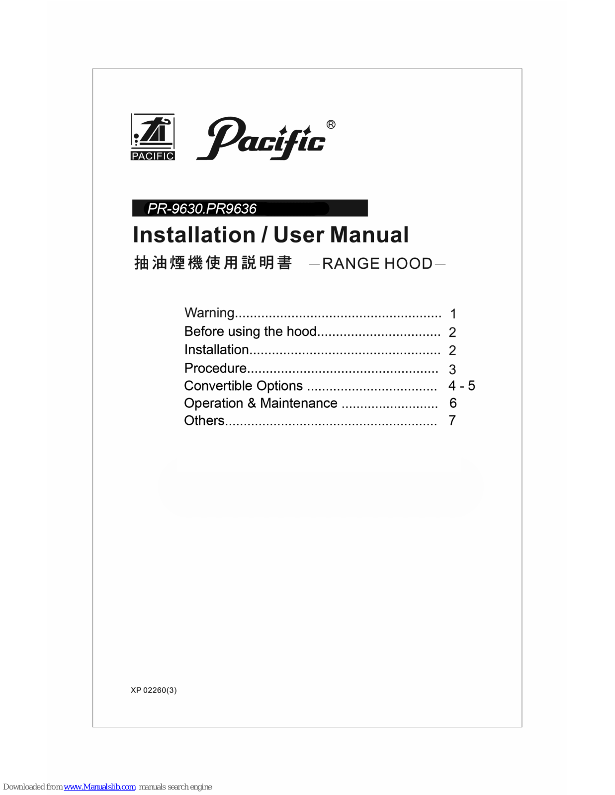 Pacific PR-9630, PR-9636 Installation Manual - ManualMachine.com