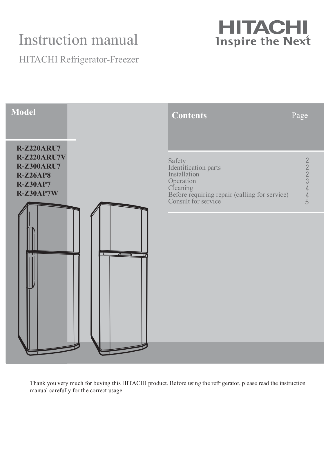 Hitachi R-Z220ARU7, R-Z220ARU7V, R-Z300ARU7, R-Z26AP8, R-Z30AP7 User Manual