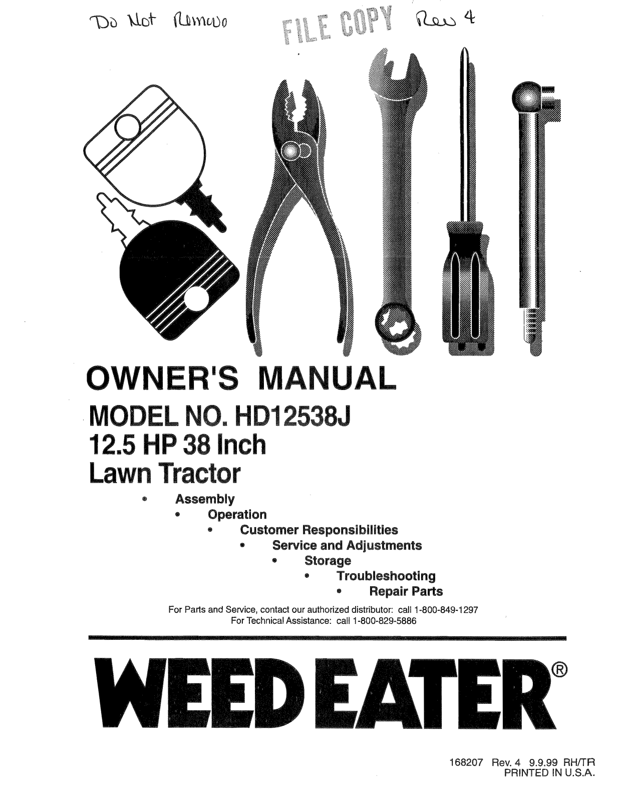 Weed Eater HD12538J, 168207 User Manual