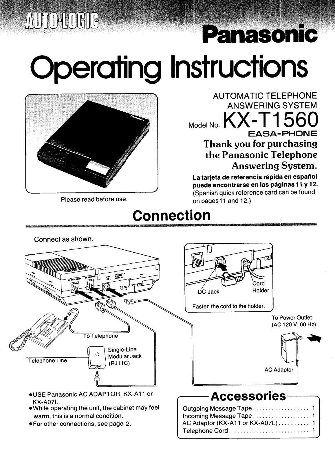 Panasonic kx-t1560 Operation Manual