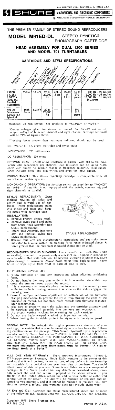 Shure M91ED-DL User Guide - ManualMachine.com