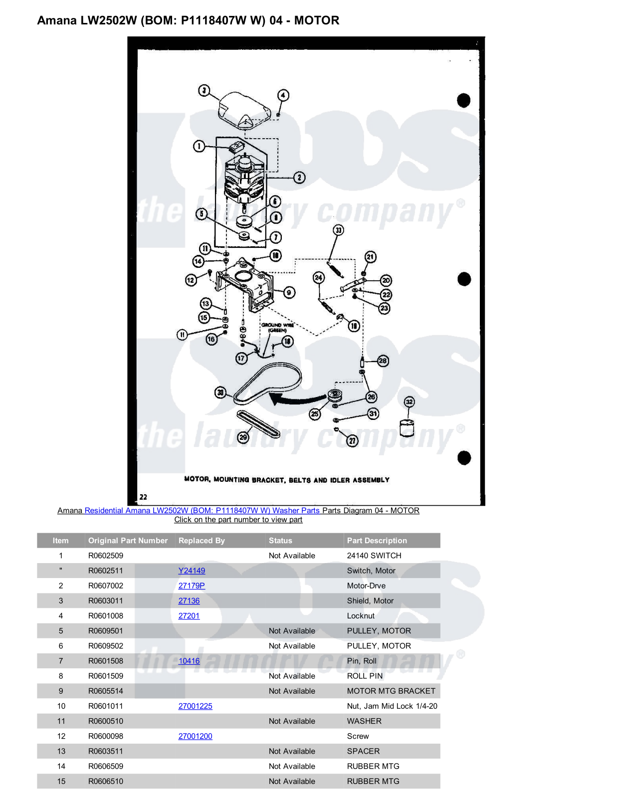 Amana LW2502W Parts Diagram