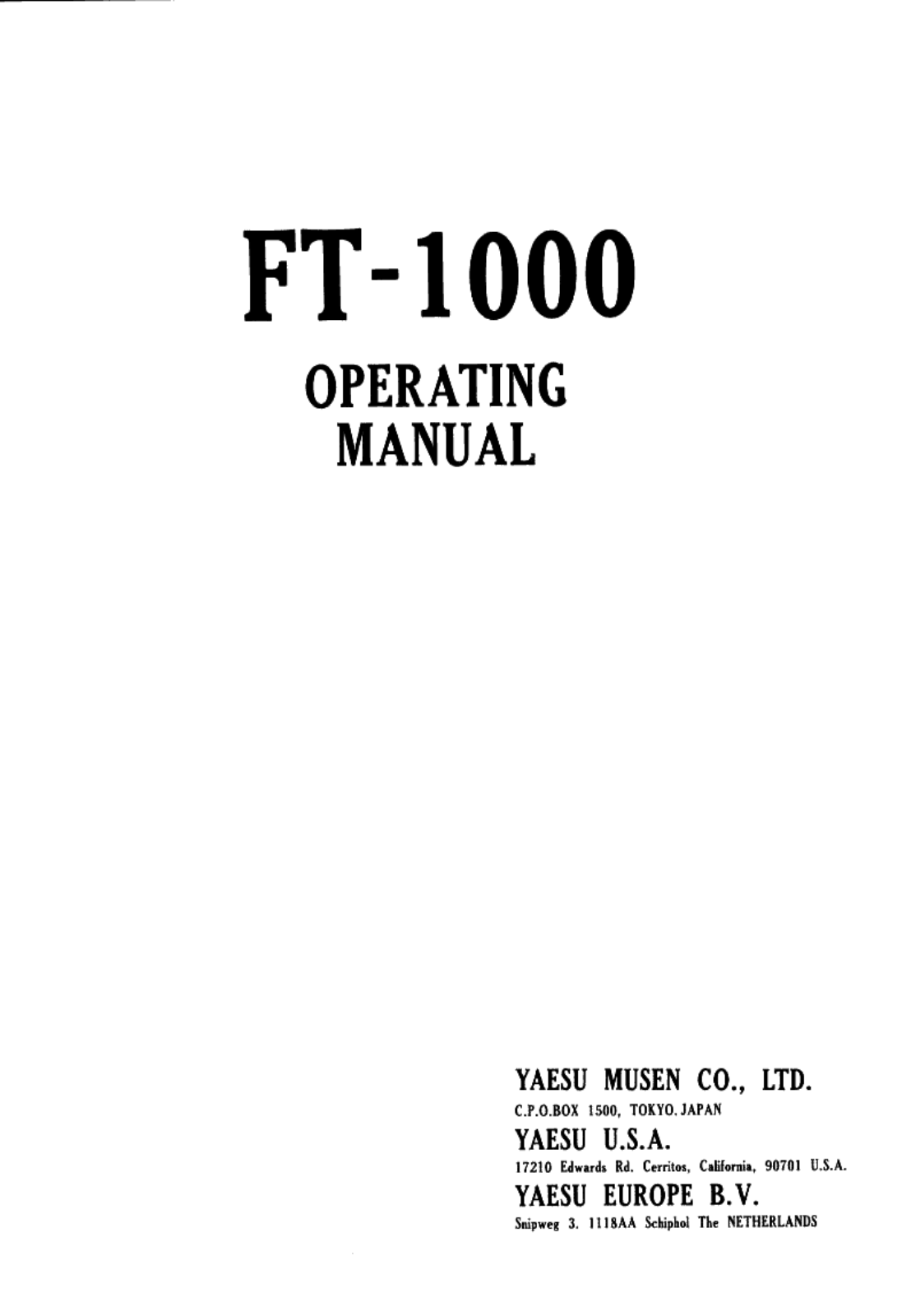 YAESU FT-1000 User Manual