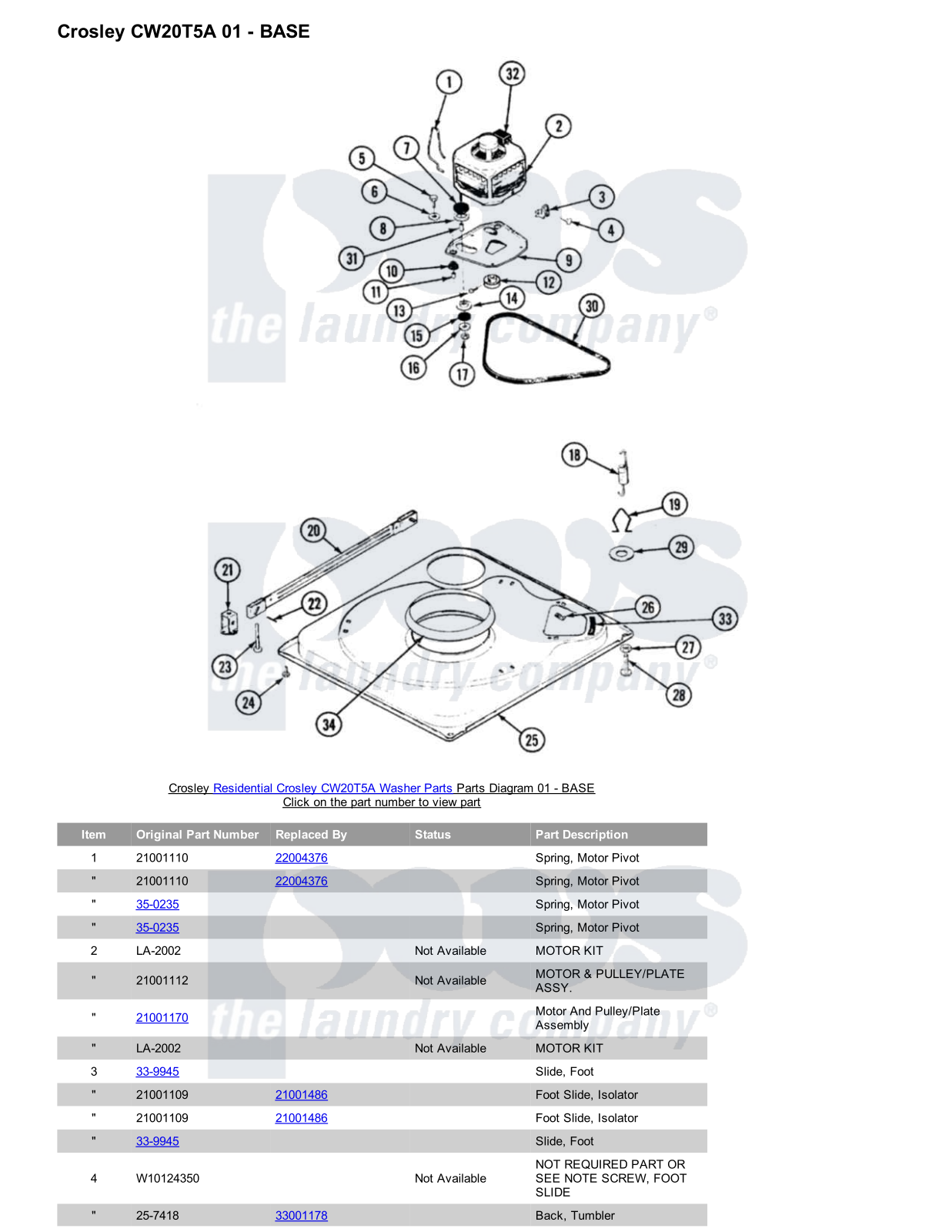 Crosley CW20T5A Parts Diagram