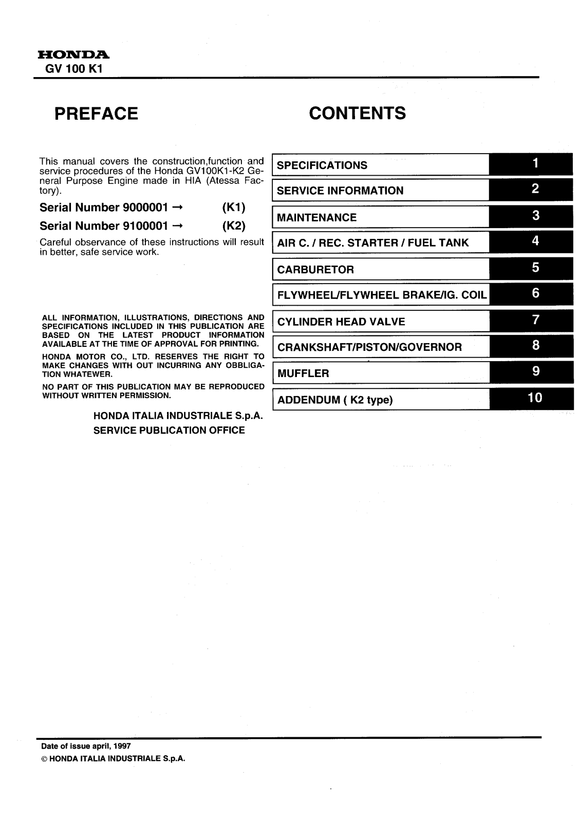 Honda GV100 Service Manual