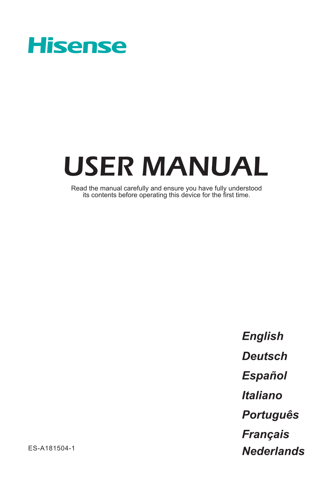 hisense H43A6550UK, H50A6550UK, H55A6550UK Instruction manual