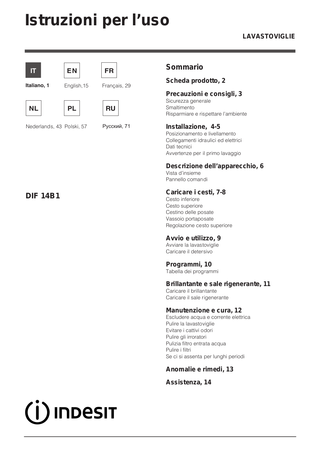 Indesit DIF 14B1 User Manual