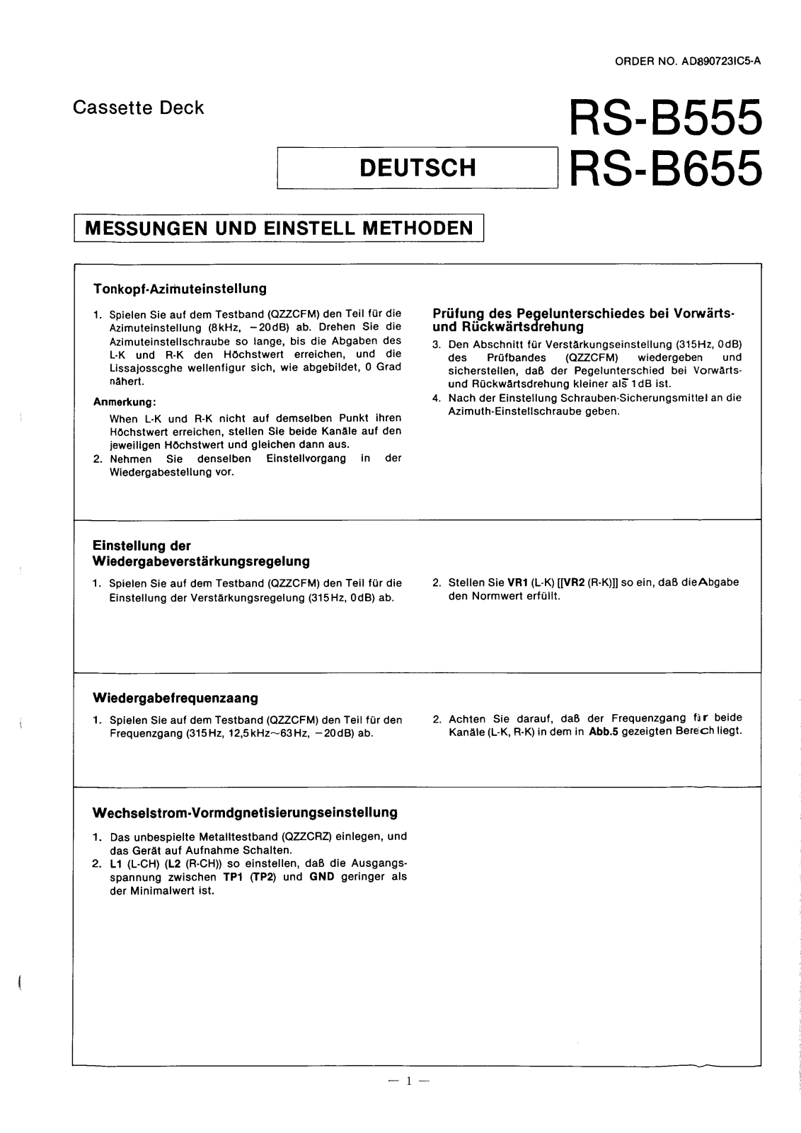 Technics RS-B555, RS-B655 Service Manual