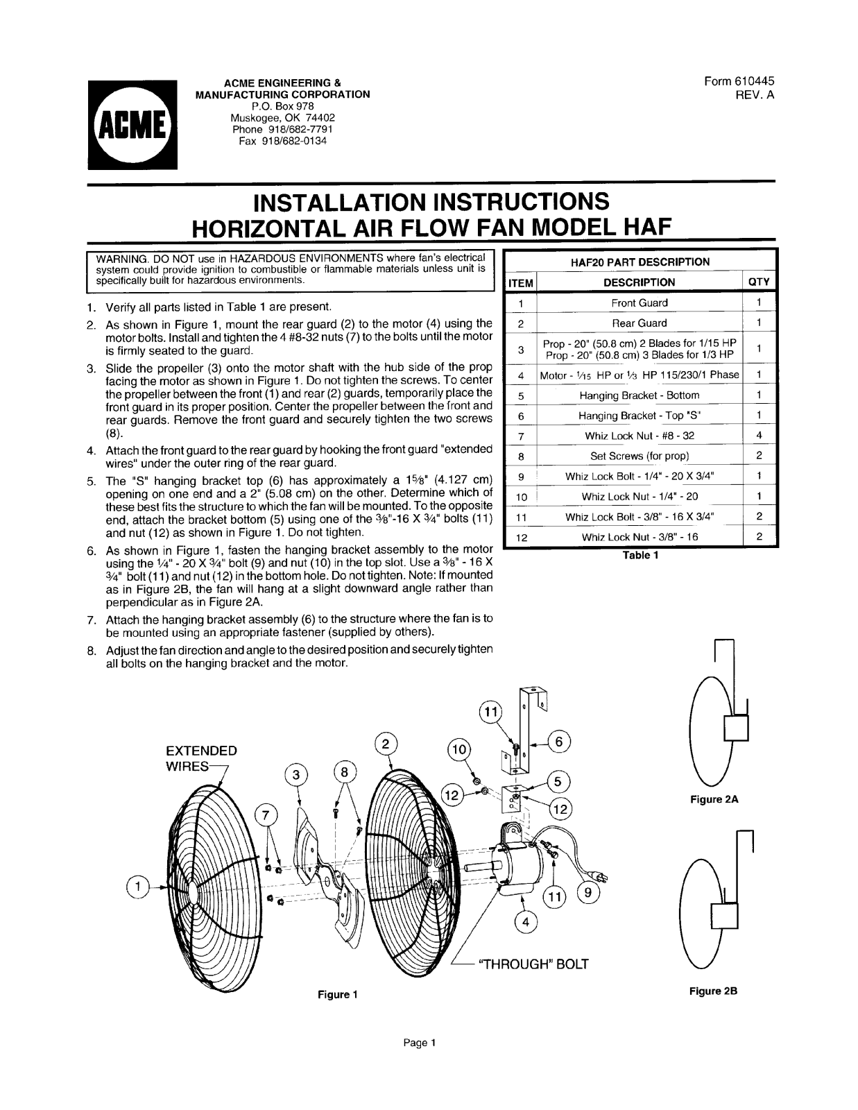 Acme Engineering HAF Installation  Manual