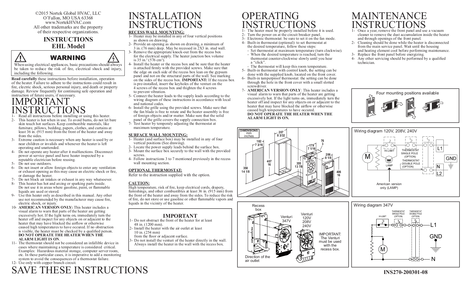 Reznor EHL1000 Installation  Manual