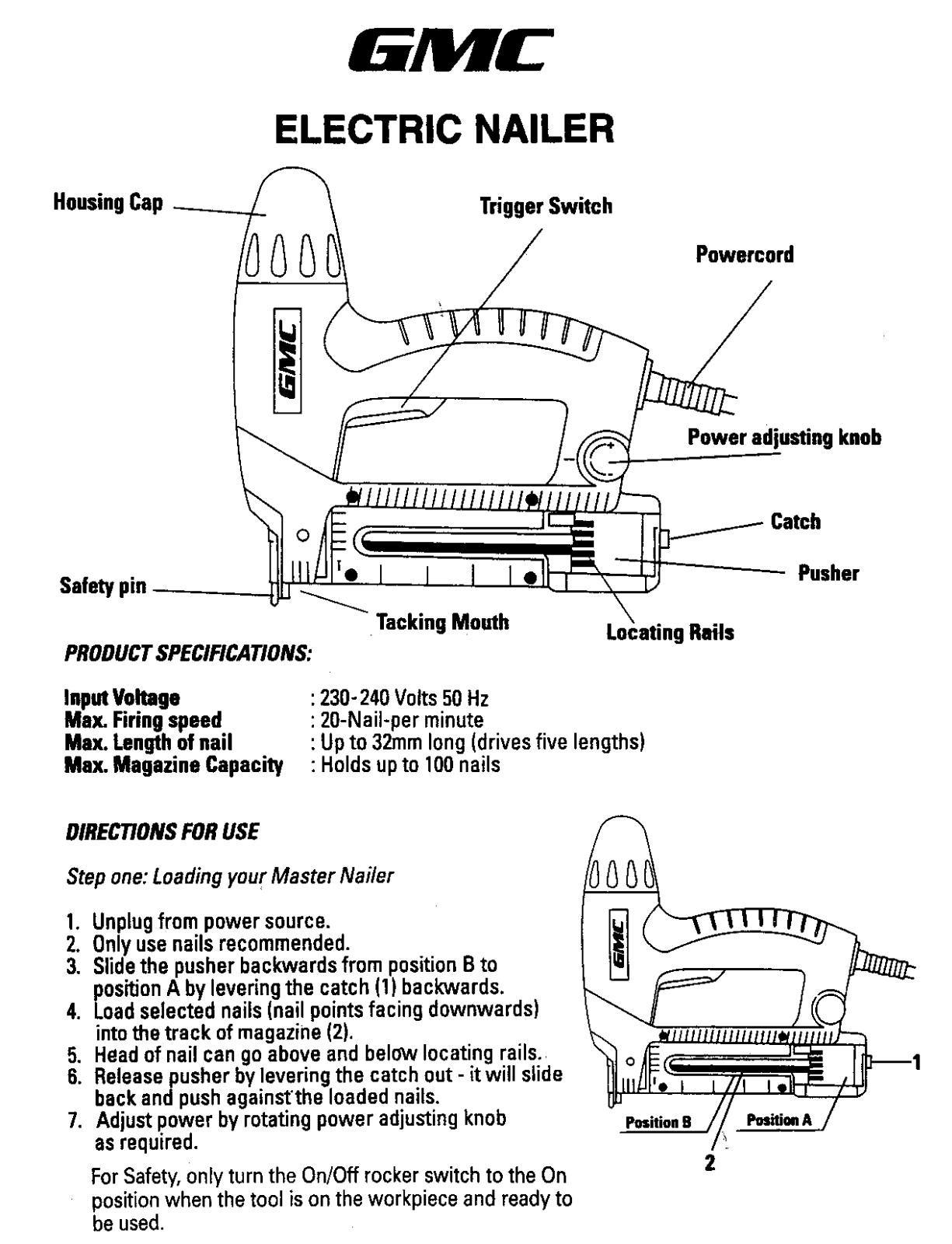 Global Machinery Company Electric Nailer User Manual